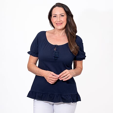 MAISON Cotton Gypsy Top (Size S) - Navy