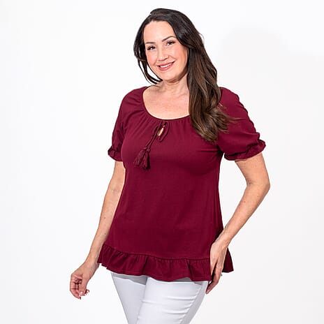 MAISON Cotton Gypsy Top (Size S) - Oxblood