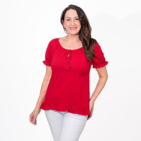 Maison Cotton Gypsy Round Neck Top (Size S) - Brick