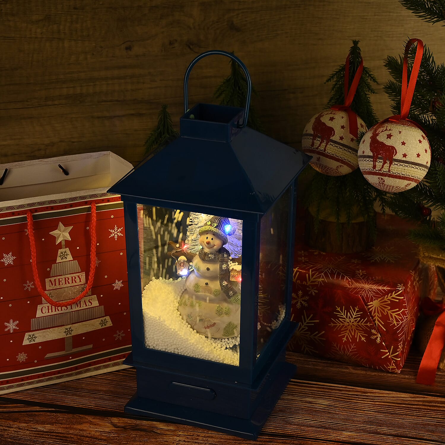 Christmas Snow Lanterns With 3 LED Light (Battery not inc.) - Blue