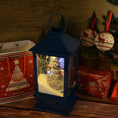 Christmas Snow Lanterns (Size - 17x17x35 cm) With 3 LED Light Blue