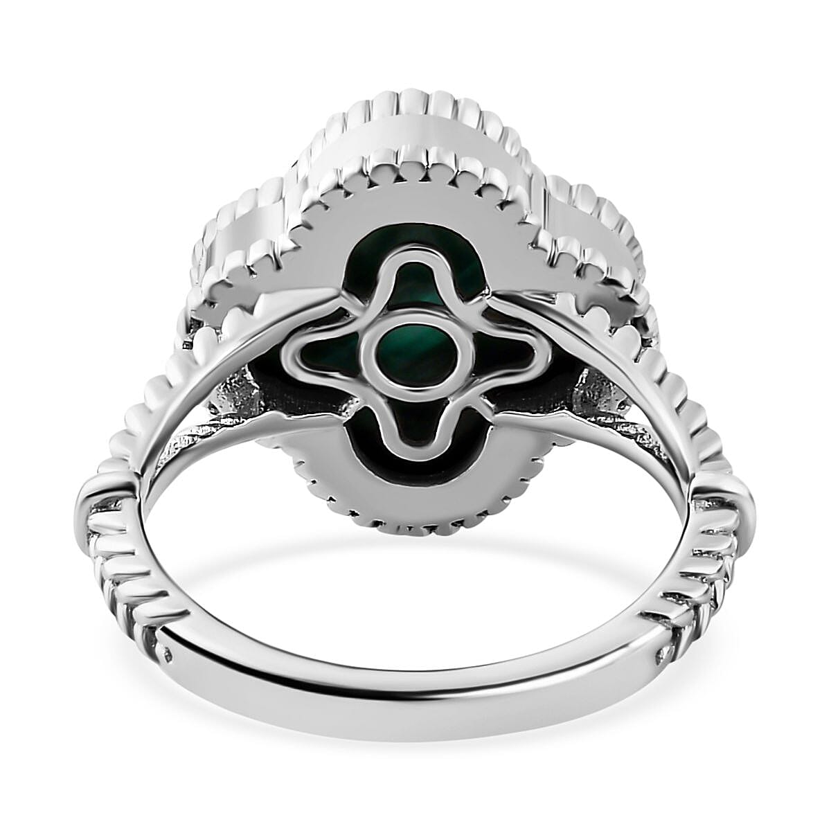 Malachite Clover Leaf Ring in Platinum Overlay Sterling Silver 6.44 Ct.