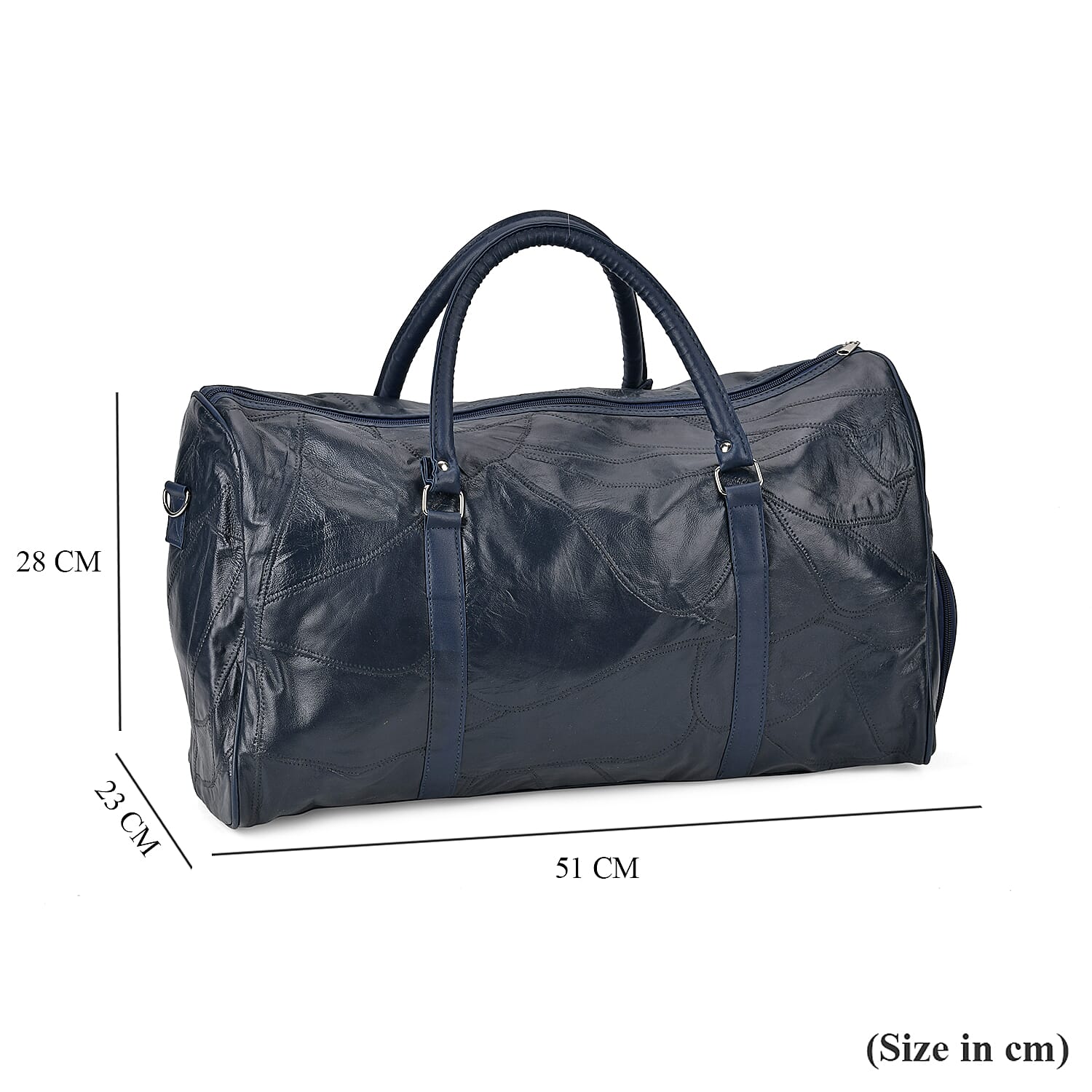 100% Genuine Leather Travel Duffle Bag (Size 51x23x28 cm) - Navy & Black