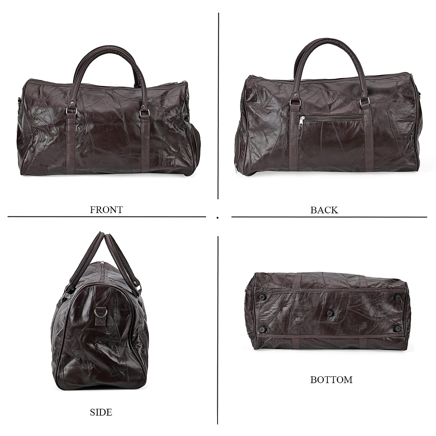 100% Genuine Leather Travel Duffle Bag (Size 51x23x28 cm) - Dark Brown & Black