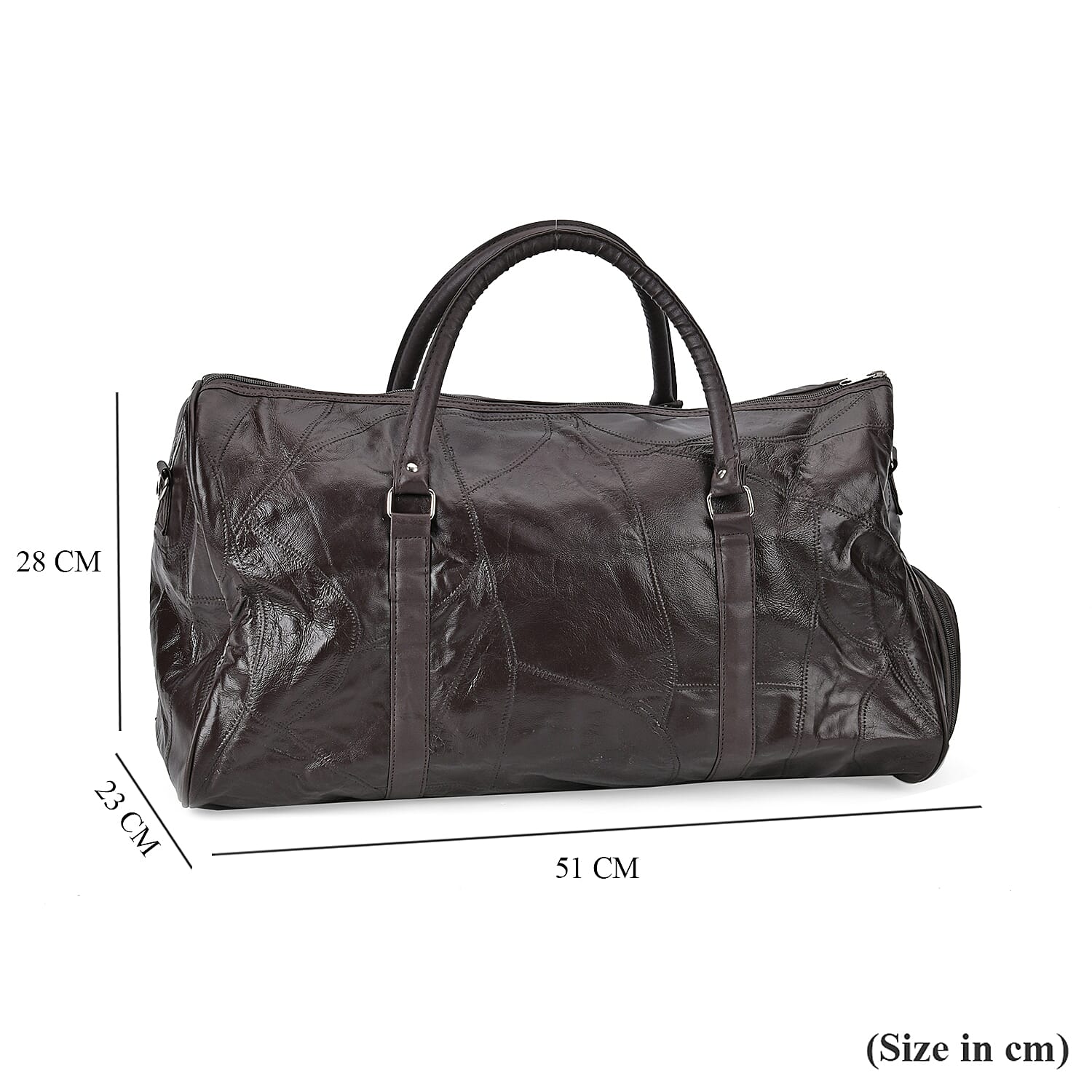 100% Genuine Leather Travel Duffle Bag (Size 51x23x28 cm) - Dark Brown & Black