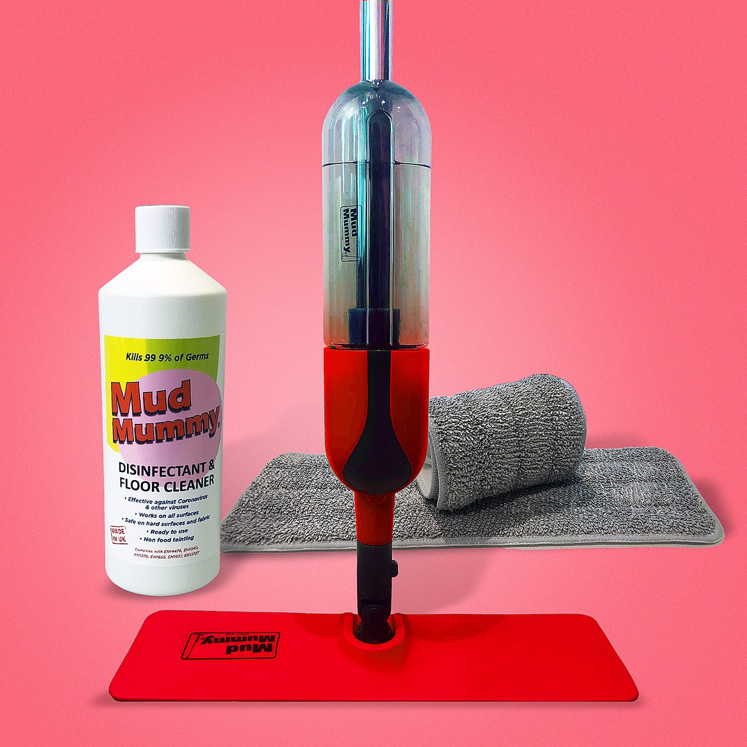 Mud Mummy Easy Sprayer Mop with 2 Washable Pads - Red