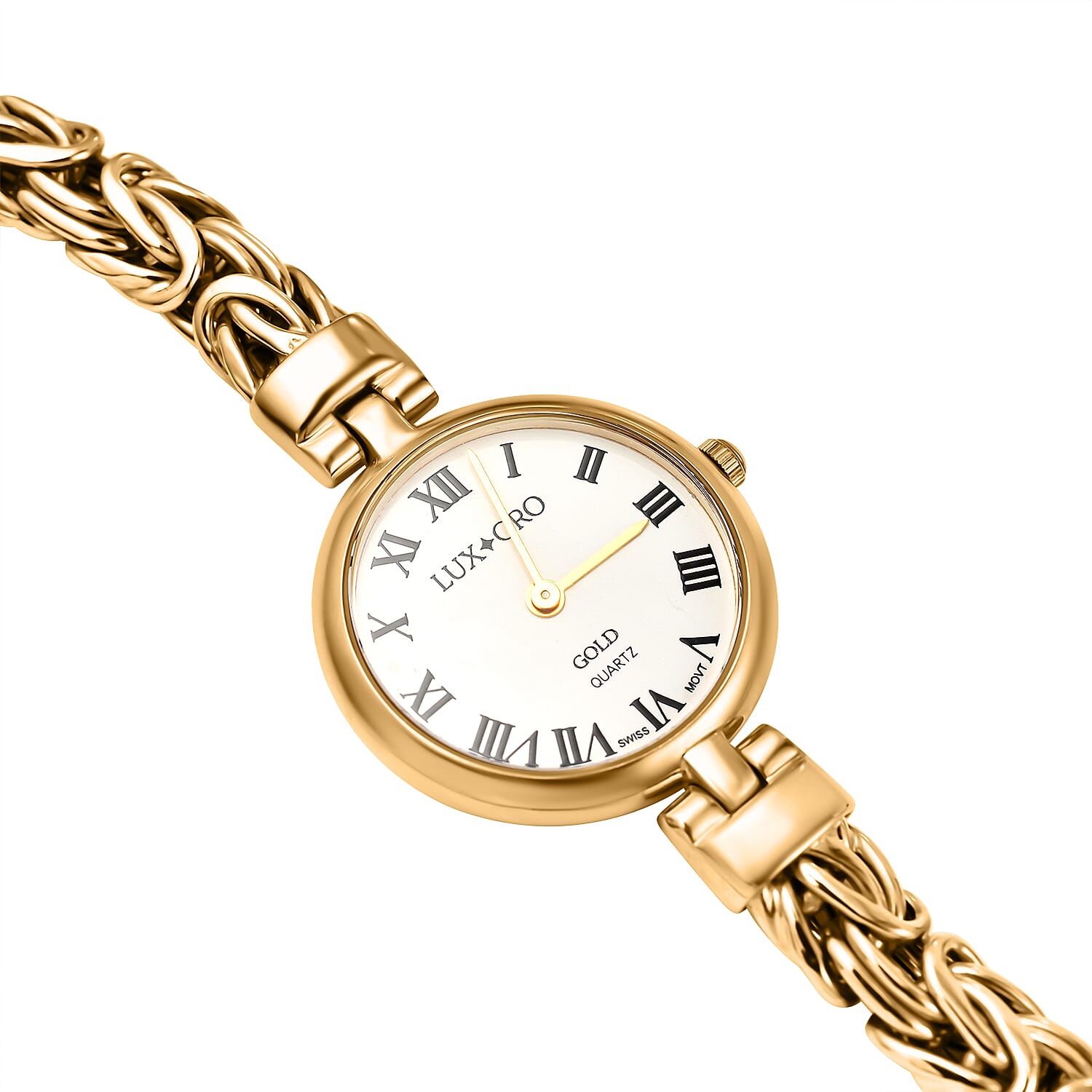 9K Yellow Gold Swiss Quartz Movt. Byzantine Gold Watch Gold Wt.21.06 grams