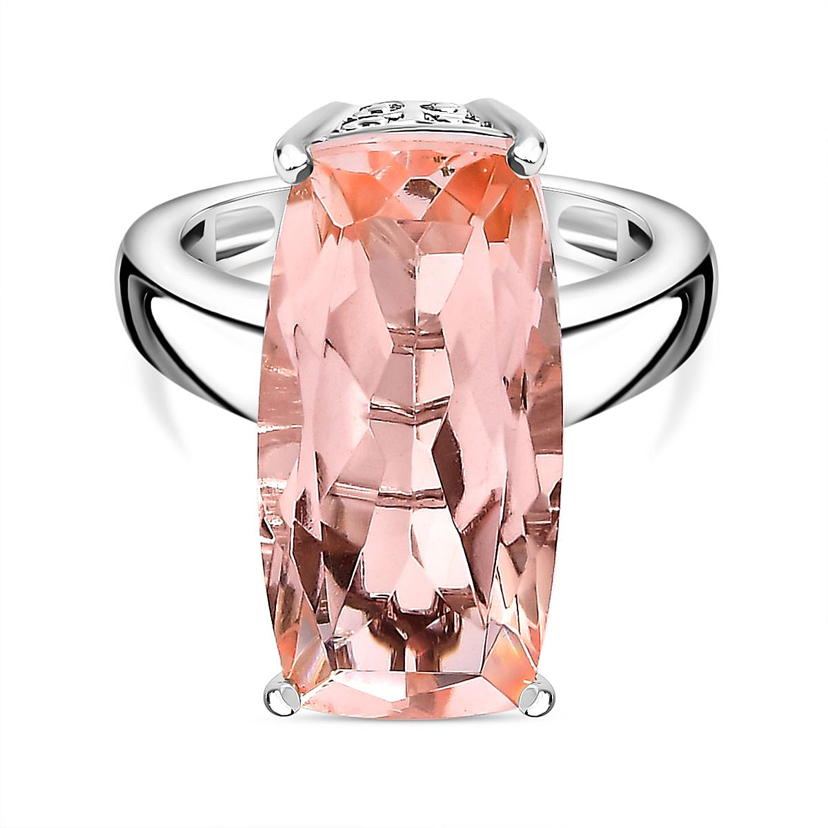Morganite Triplet Quartz Solitaire Ring in Platinum Overlay Sterling Silver 11.10 Ct, Silver Wt 5.00 Ct.