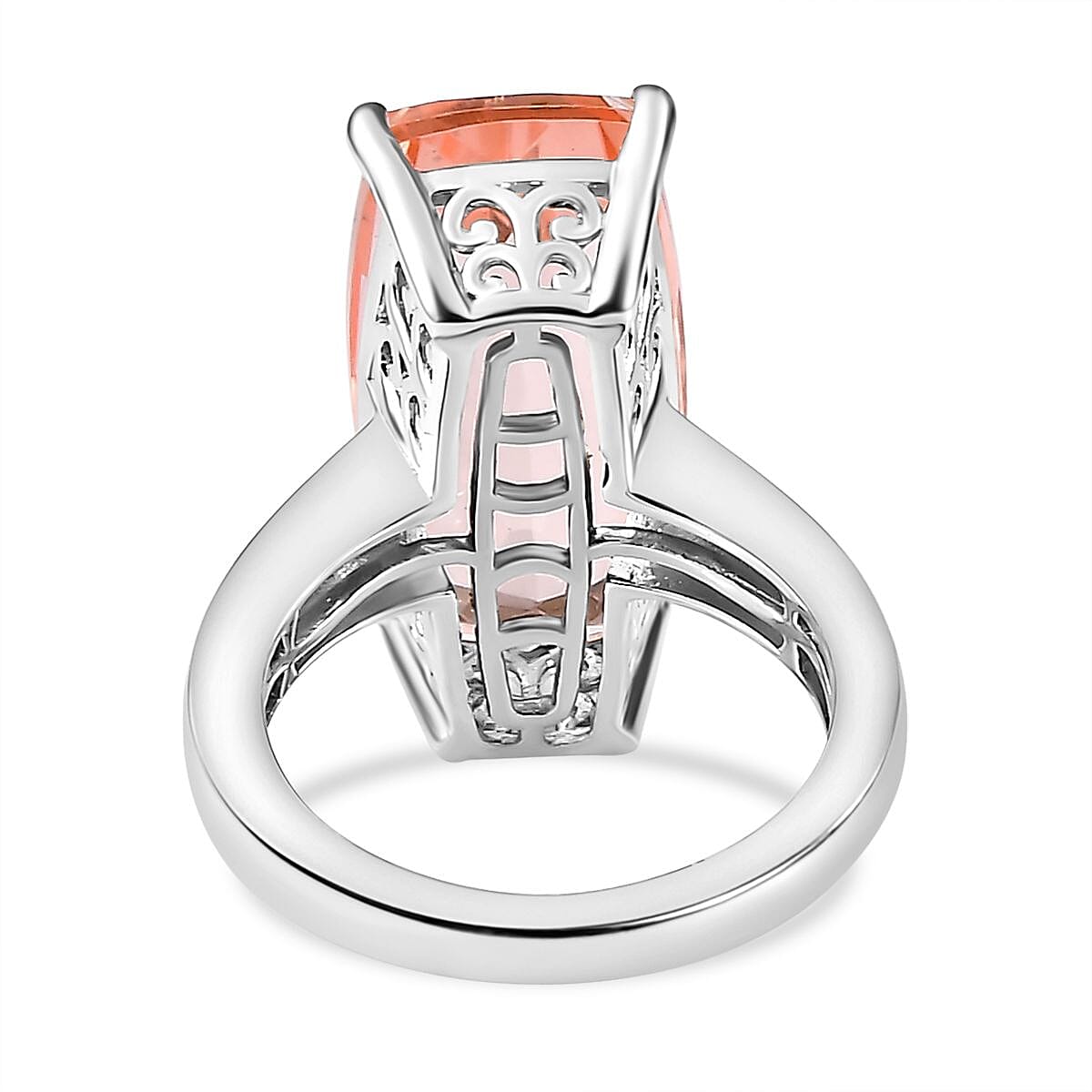 Morganite Colour Quartz Solitaire Ring in Platinum Overlay Sterling Silver 11.10 Ct. Morganite Colour Quartz Solitaire Ring in Platinum Overlay Sterling Silver 11.10 Ct.