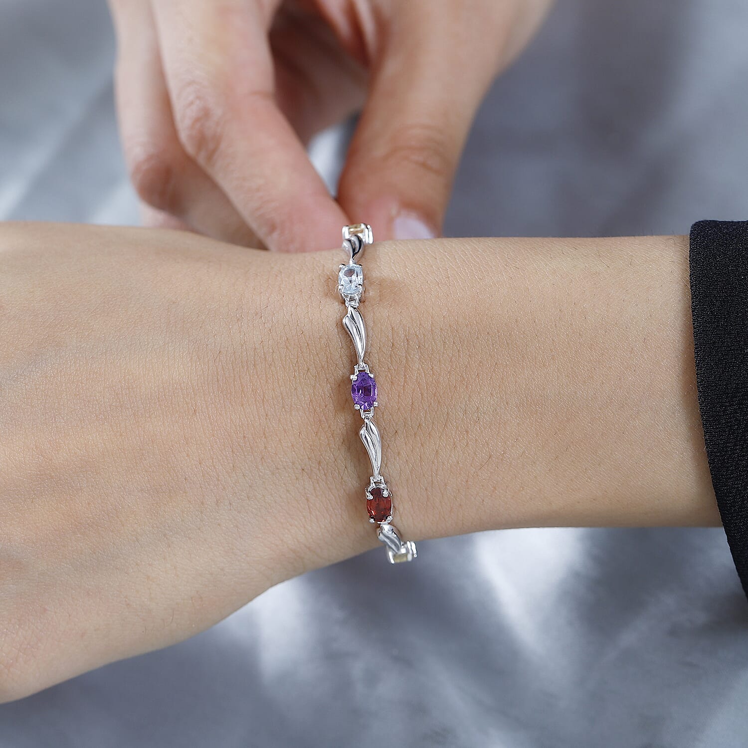 Citrine & Multi Gemstone Bracelet (Size - 6.5-2 Inch Ext.) in Platinum Overlay Sterling Silver 3.70 Ct.