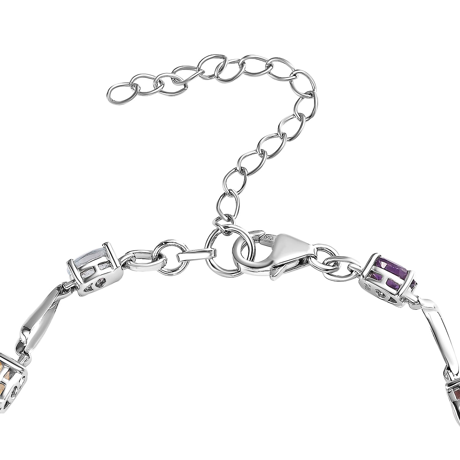 Citrine & Multi Gemstone Bracelet (Size - 6.5-2 Inch Ext.) in Platinum Overlay Sterling Silver 3.70 Ct.