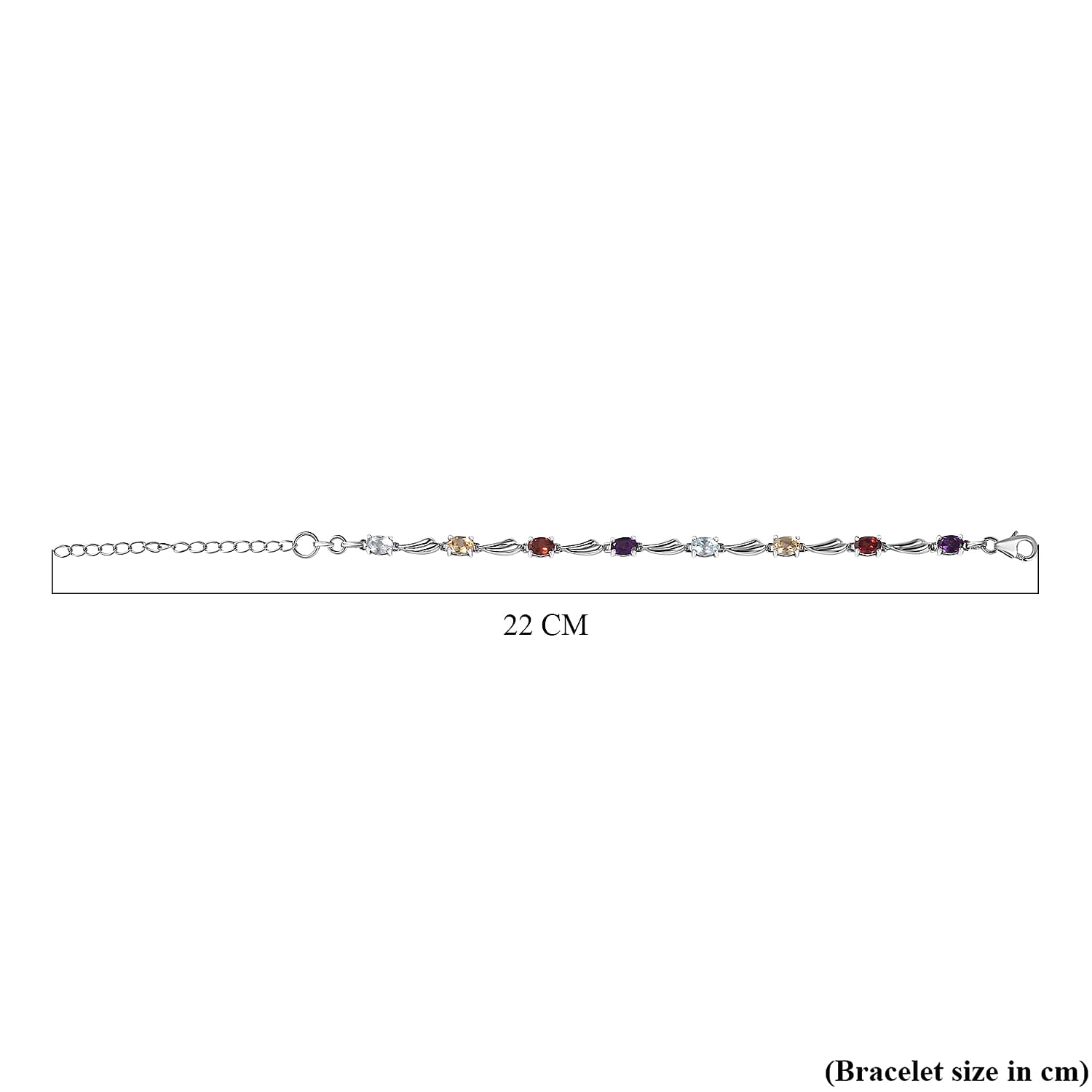 Citrine & Multi Gemstone Bracelet (Size - 6.5-2 Inch Ext.) in Platinum Overlay Sterling Silver 3.70 Ct.