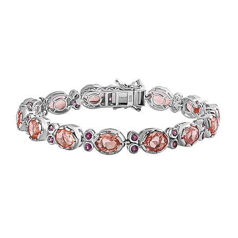 Morganite Colour Quartz & Lotus Garnet Bracelet (Size 8) in Platinum Overlay Sterling Silver  Ct, Silver Wt 18.60 GM