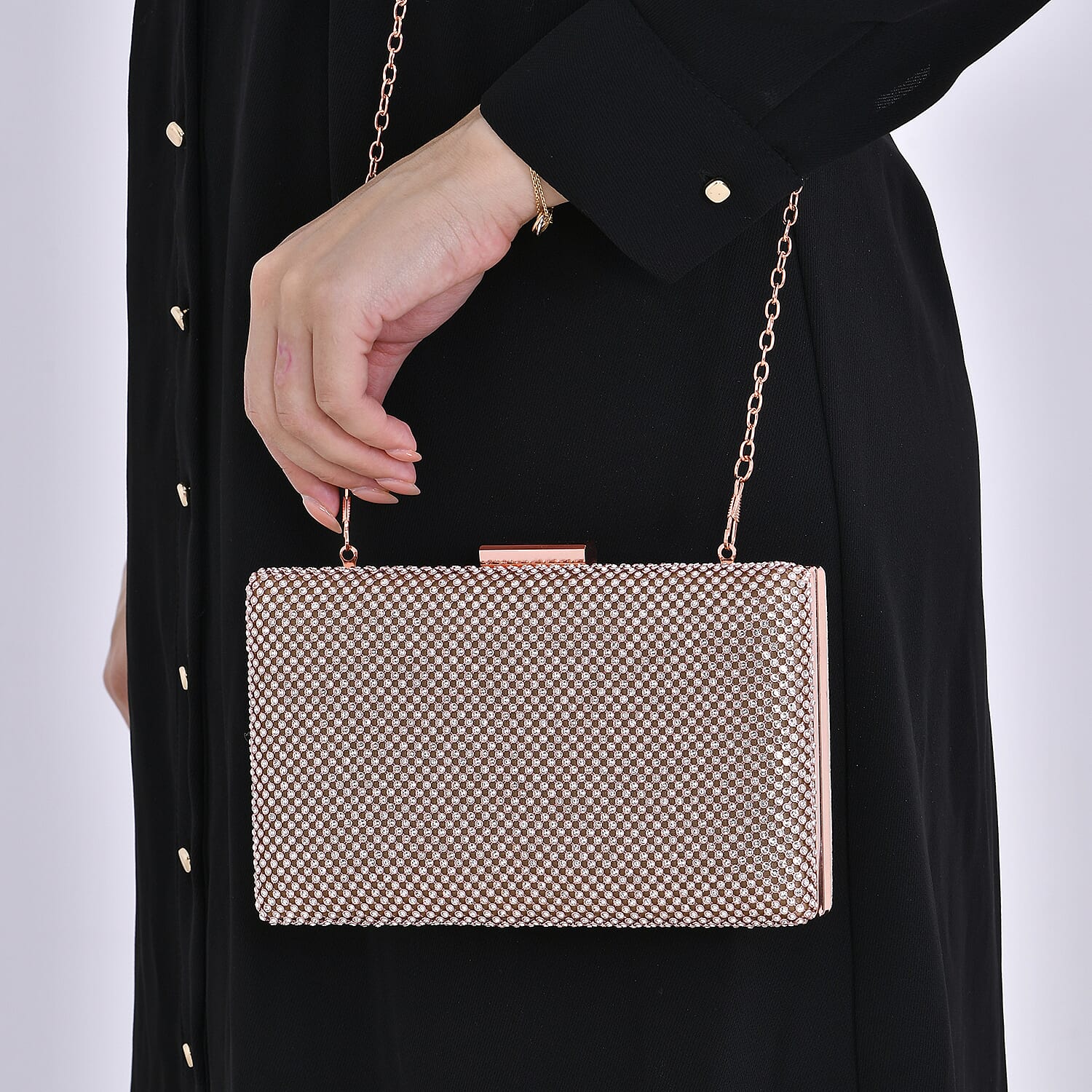 3 Pieces Crystal Accessory Set - Crystal Patterned Clutch, Sparkling Bracelet and Dangling Earrings