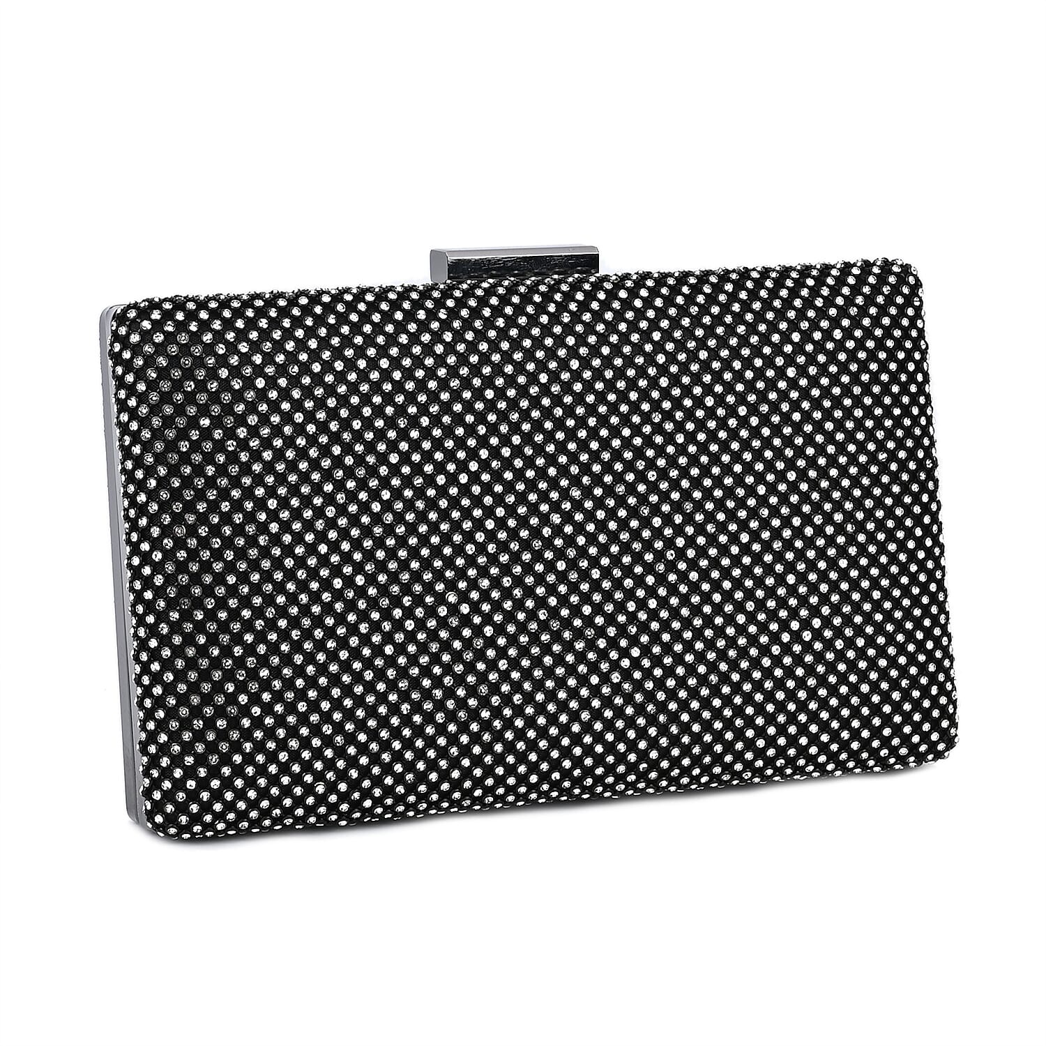 3 Pieces Crystal Accessory Set - Crystal Patterned Clutch, Sparkling Bracelet and Dangling Earrings (Size 21x11x1 cm) - Black