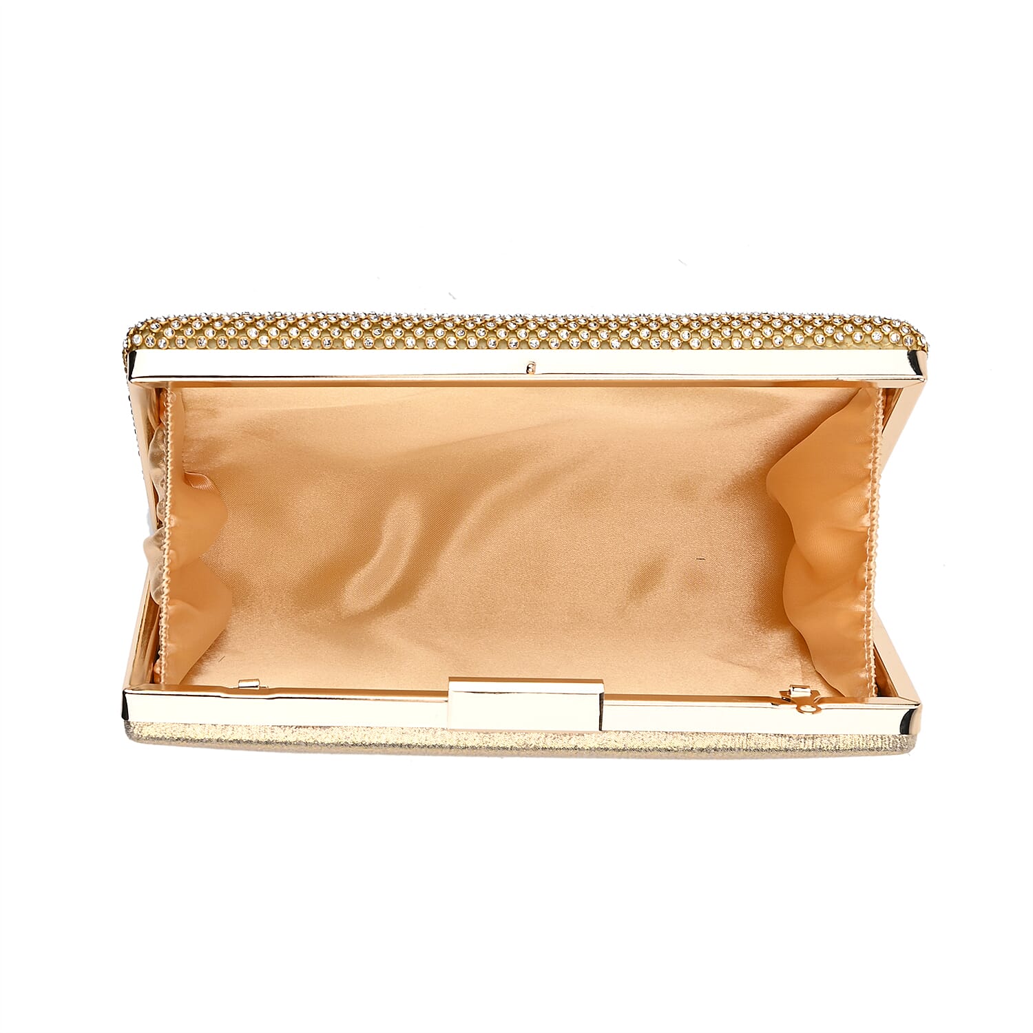 3 Pieces Crystal Accessory Set - Crystal Patterned Clutch, Sparkling Bracelet and Dangling Earrings (Size 21x11x1 cm) - Golden