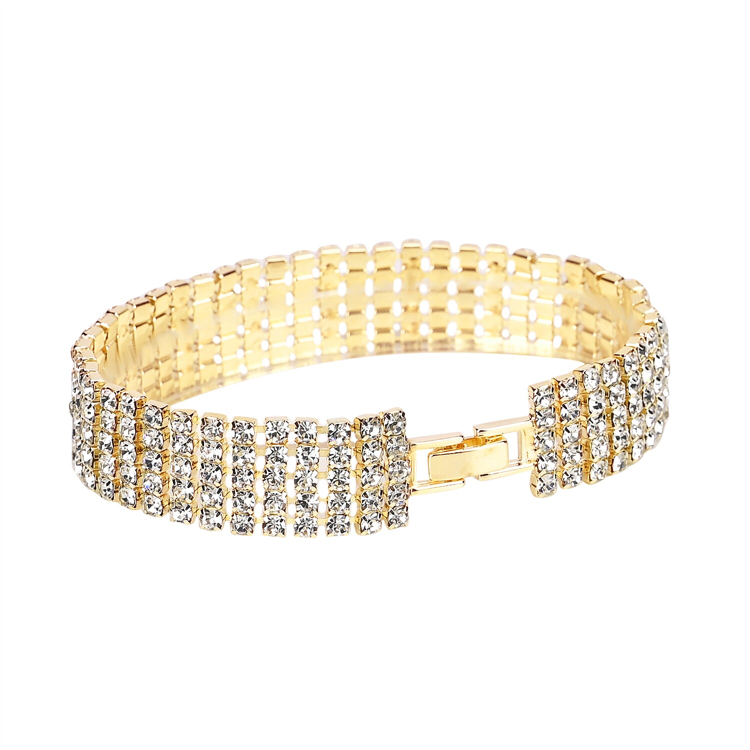 3 Pieces Crystal Accessory Set - Crystal Patterned Clutch, Sparkling Bracelet and Dangling Earrings (Size 21x11x1 cm) - Golden