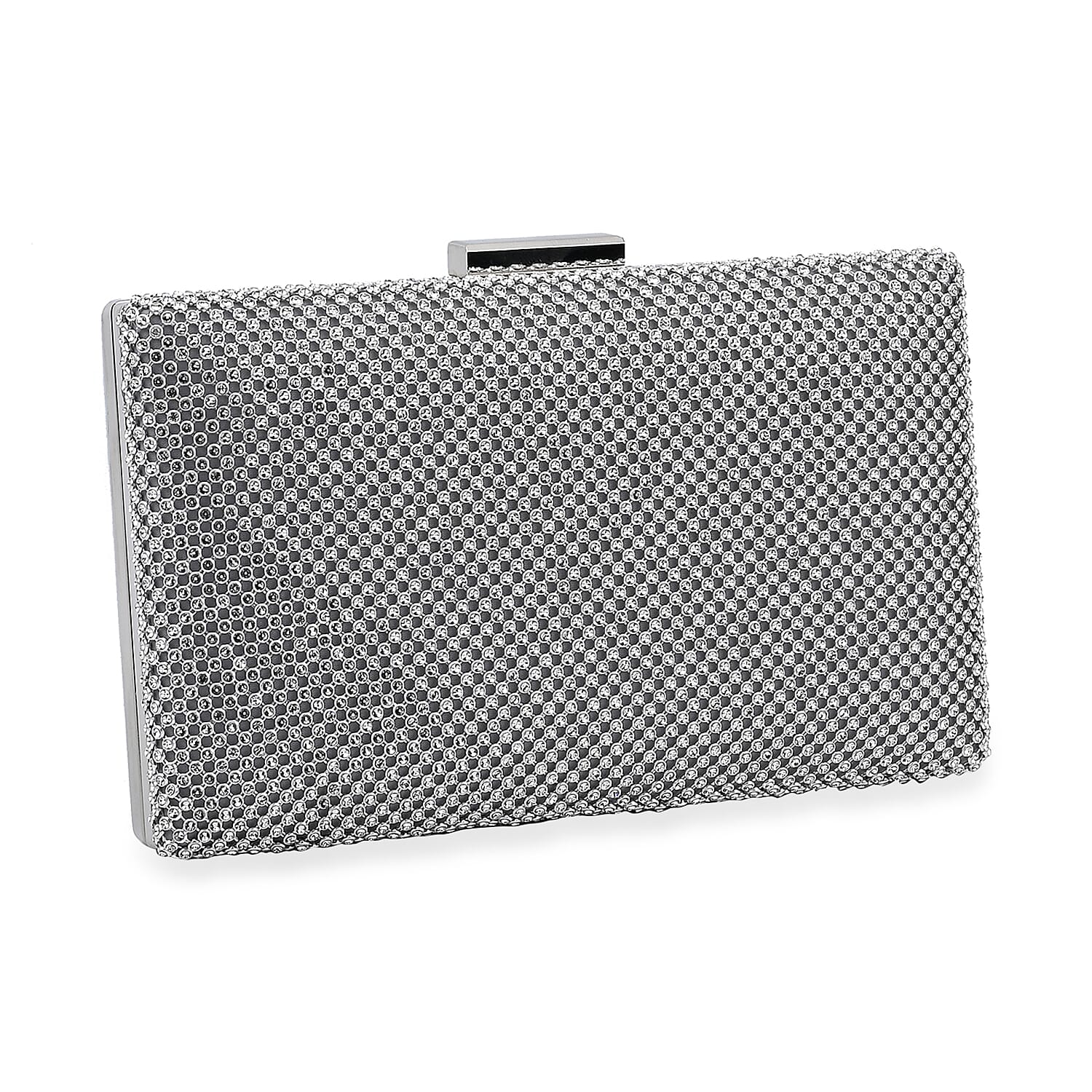 3 Pieces Crystal Accessory Set - Crystal Patterned Clutch, Sparkling Bracelet and Dangling Earrings (Size 21x11x1 cm) - Silver