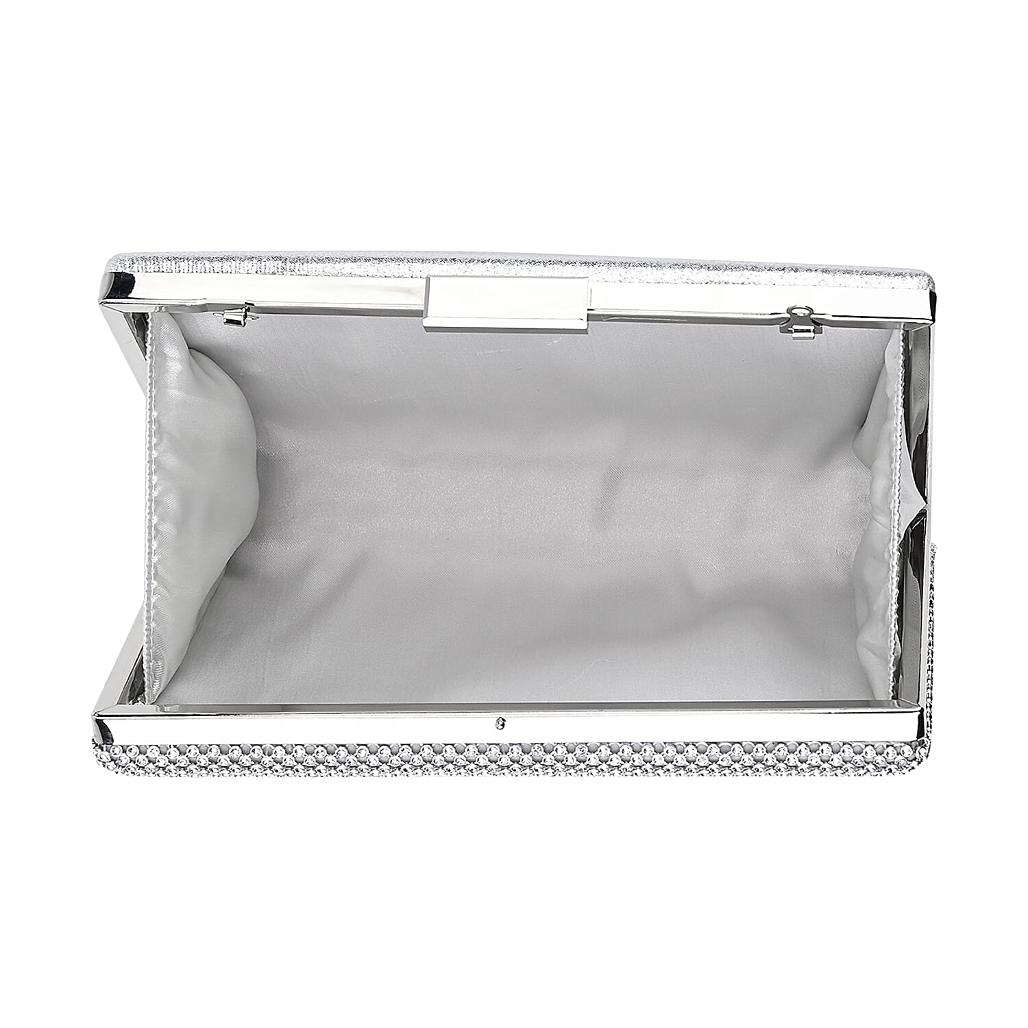 3 Pieces Crystal Accessory Set - Crystal Patterned Clutch, Sparkling Bracelet and Dangling Earrings (Size 21x11x1 cm) - Silver