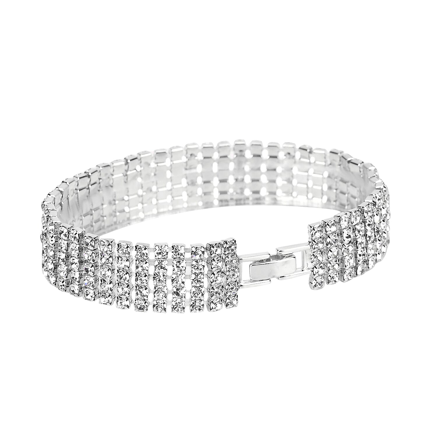 3 Pieces Crystal Accessory Set - Crystal Patterned Clutch, Sparkling Bracelet and Dangling Earrings (Size 21x11x1 cm) - Silver