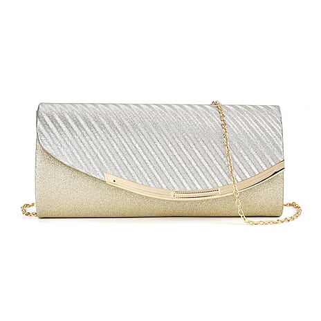 Crystal Patterned Clutch (Size 21x11x1 cm) - Gold & Gold