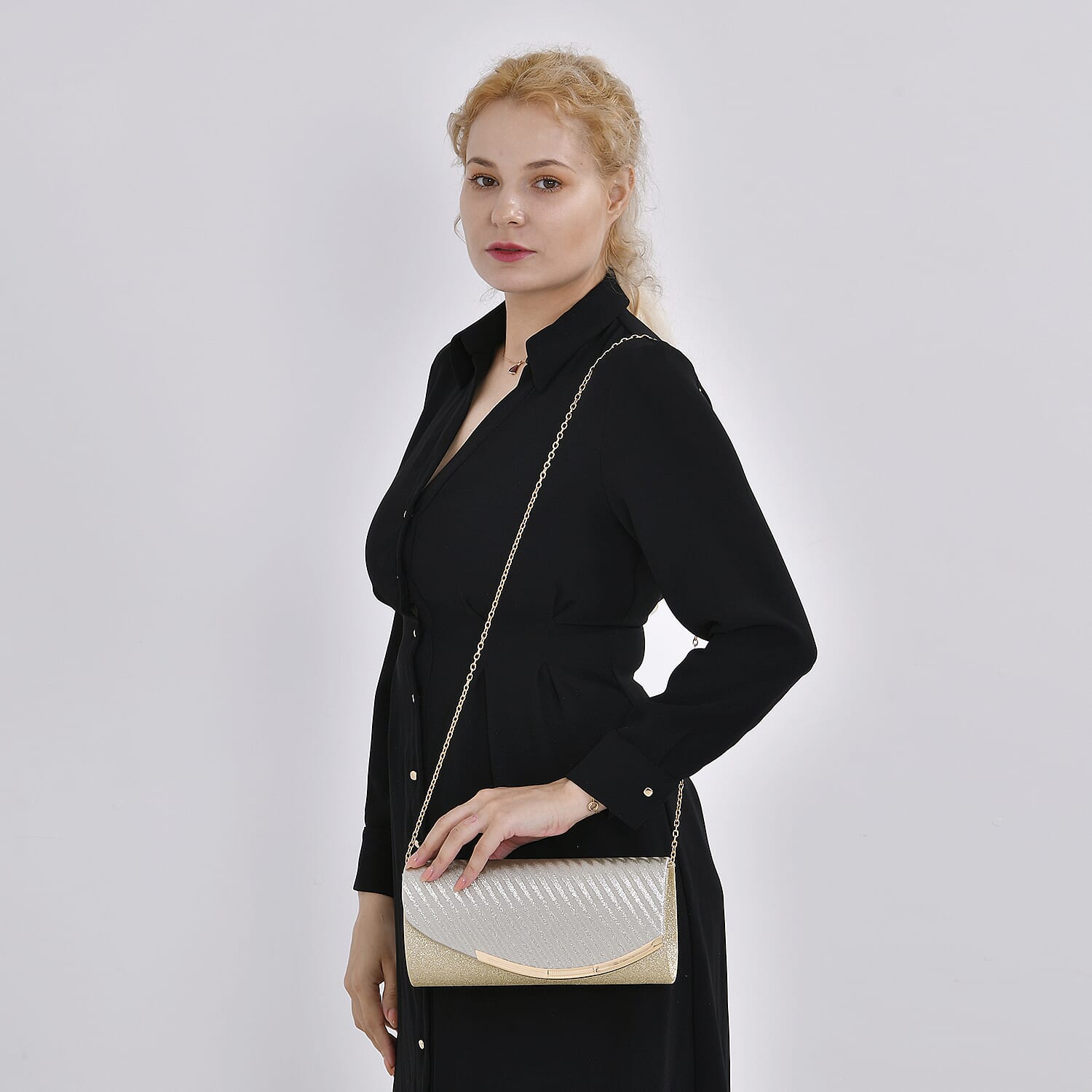 Rhinestone Envelope Clutch Bag with Chain Strap