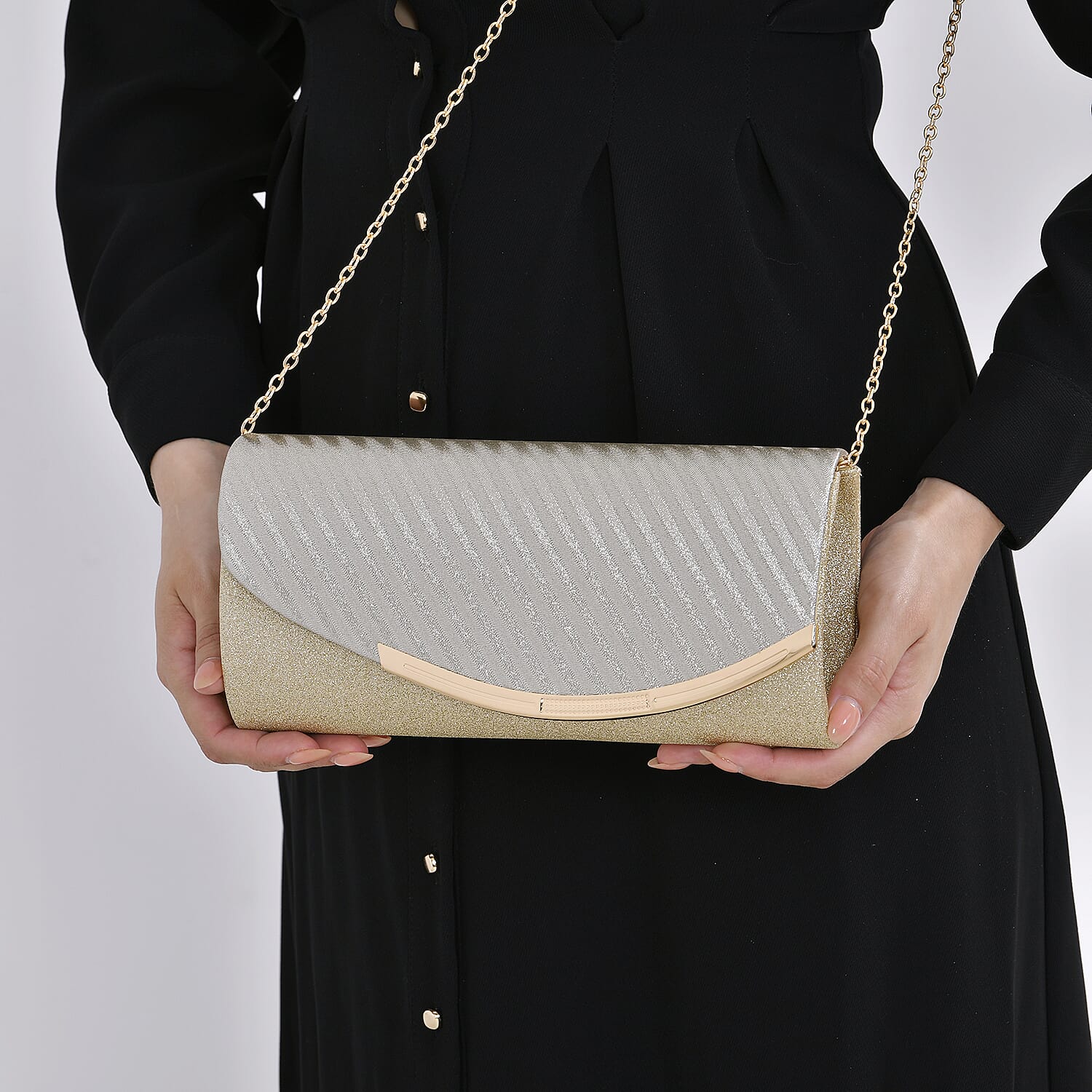 Rhinestone Envelope Clutch Bag with Chain Strap