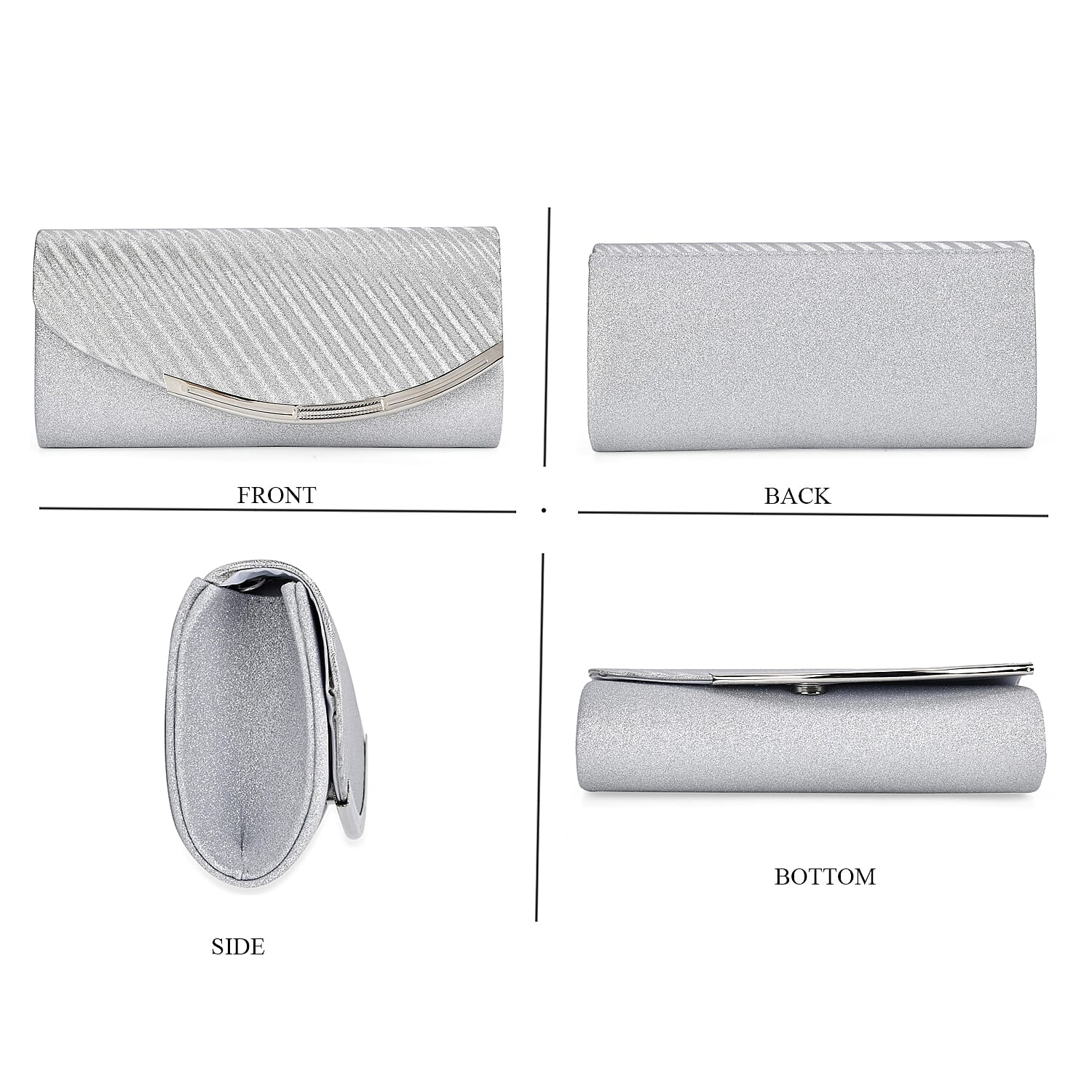 Crystal Patterned Clutch (Size 21x11x1 cm) - Silver & Gold