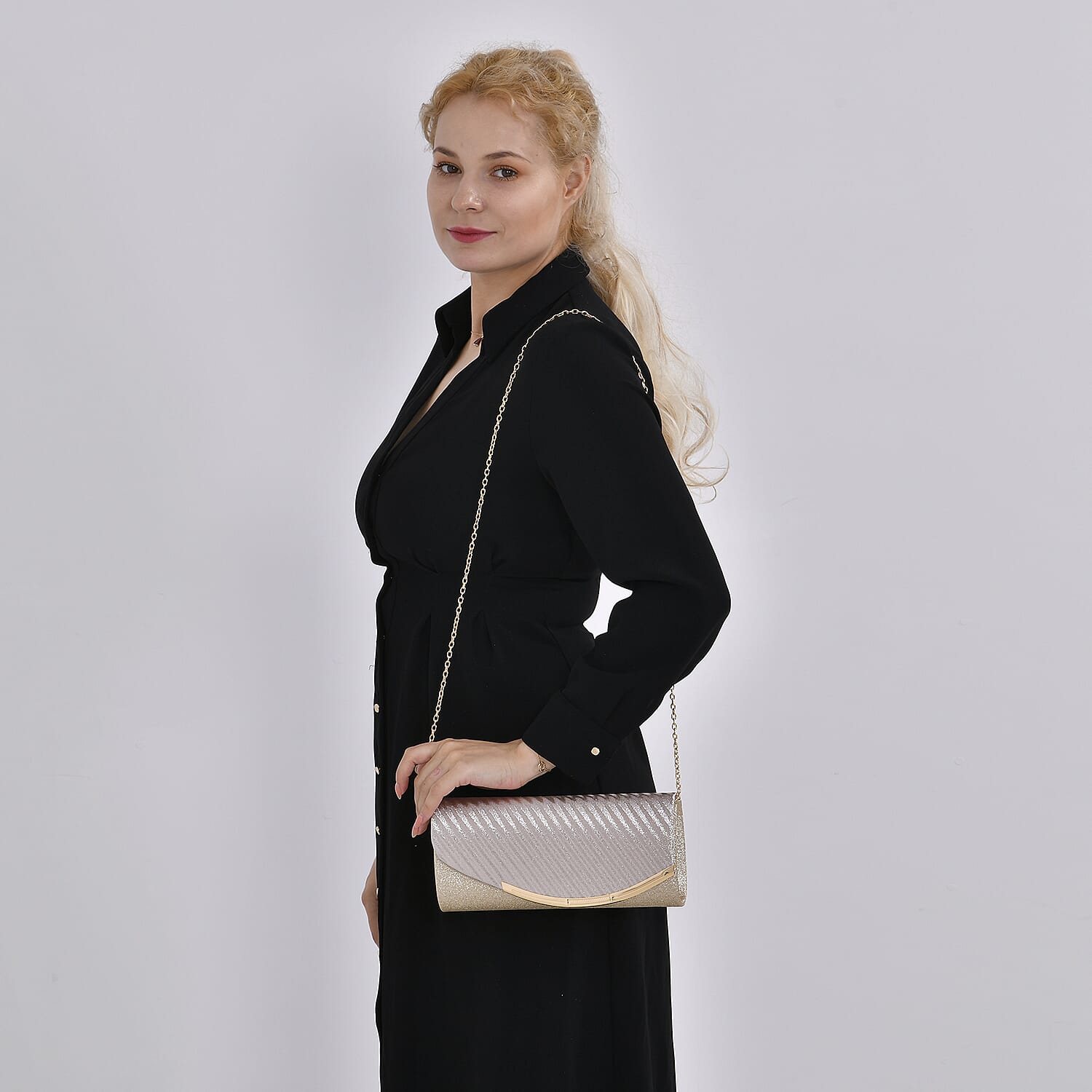 Crystal Patterned Clutch (Size 21x11x1 cm) - Rose Gold & Gold