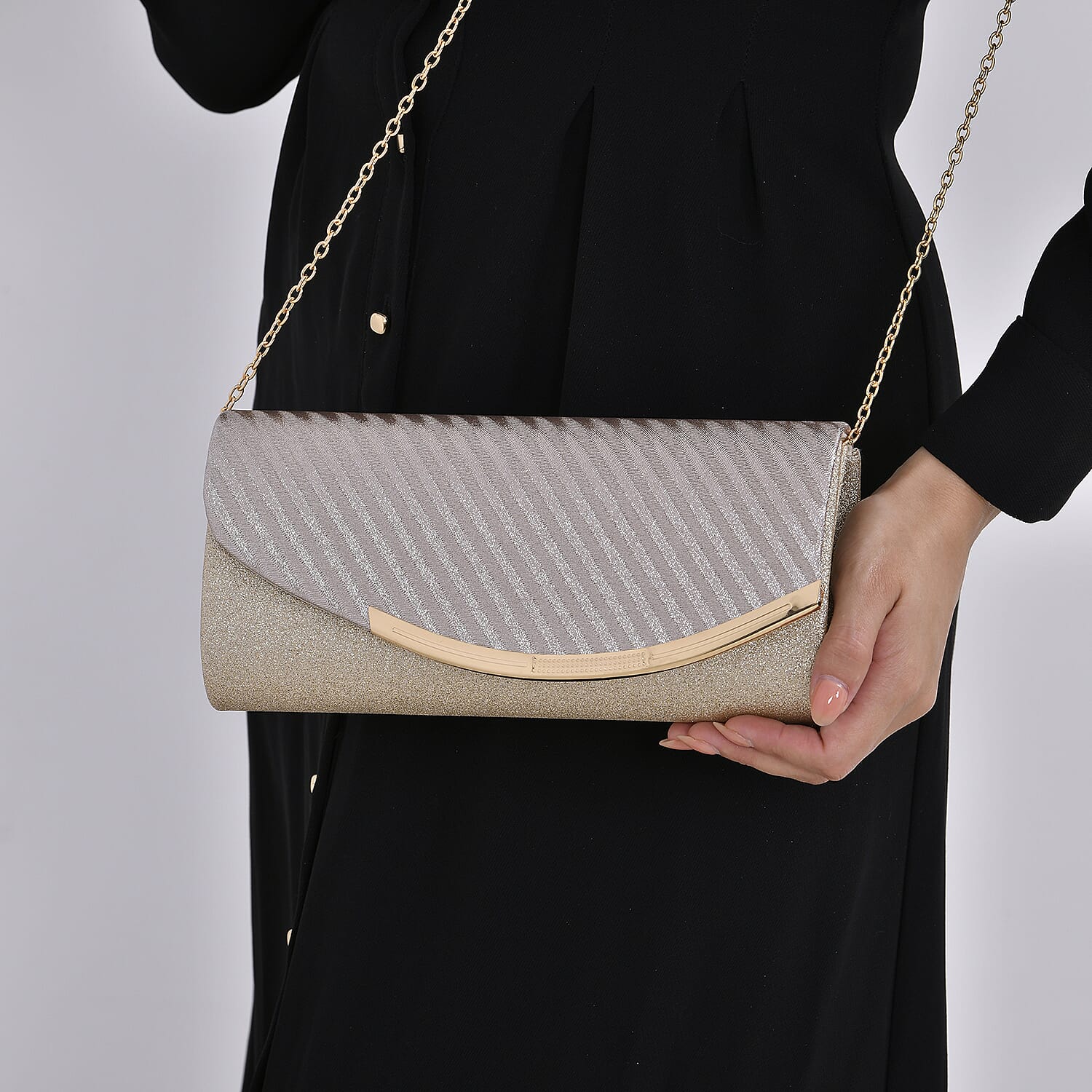 Crystal Patterned Clutch (Size 21x11x1 cm) - Rose Gold & Gold