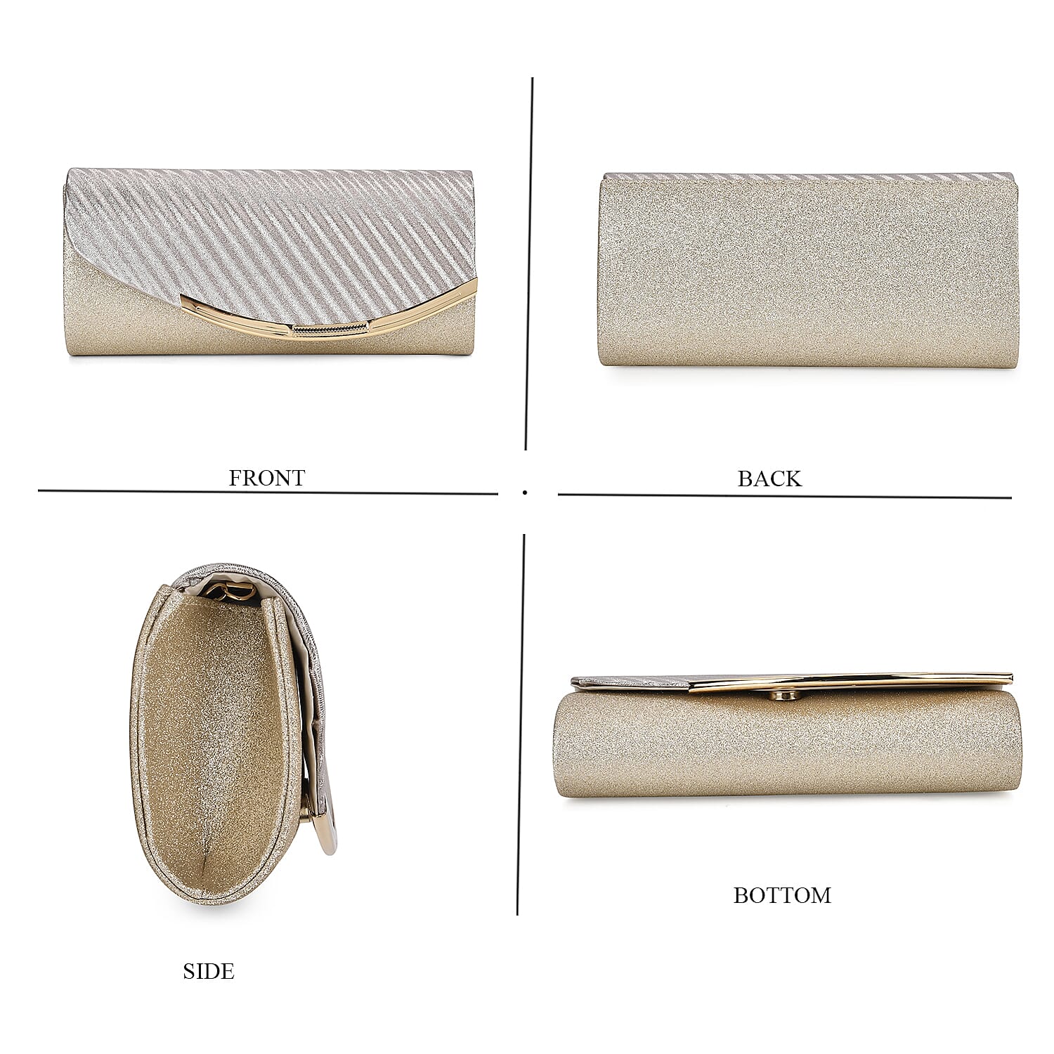 Crystal Patterned Clutch (Size 21x11x1 cm) - Rose Gold & Gold