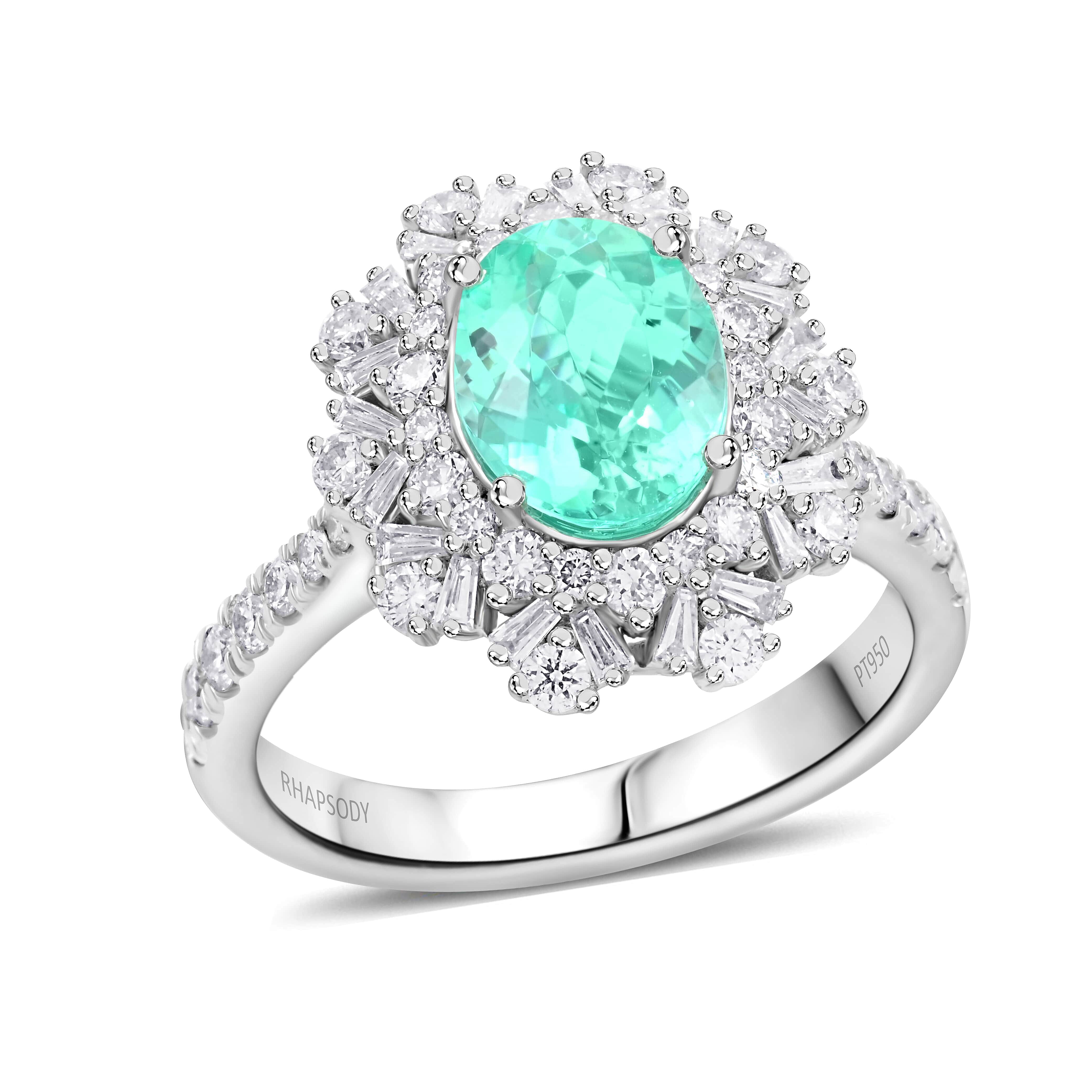 Certified and Appraised RHAPSODY 950 Platinum AAAA Paraiba Tourmaline and Diamond Ring 2.70 Ct