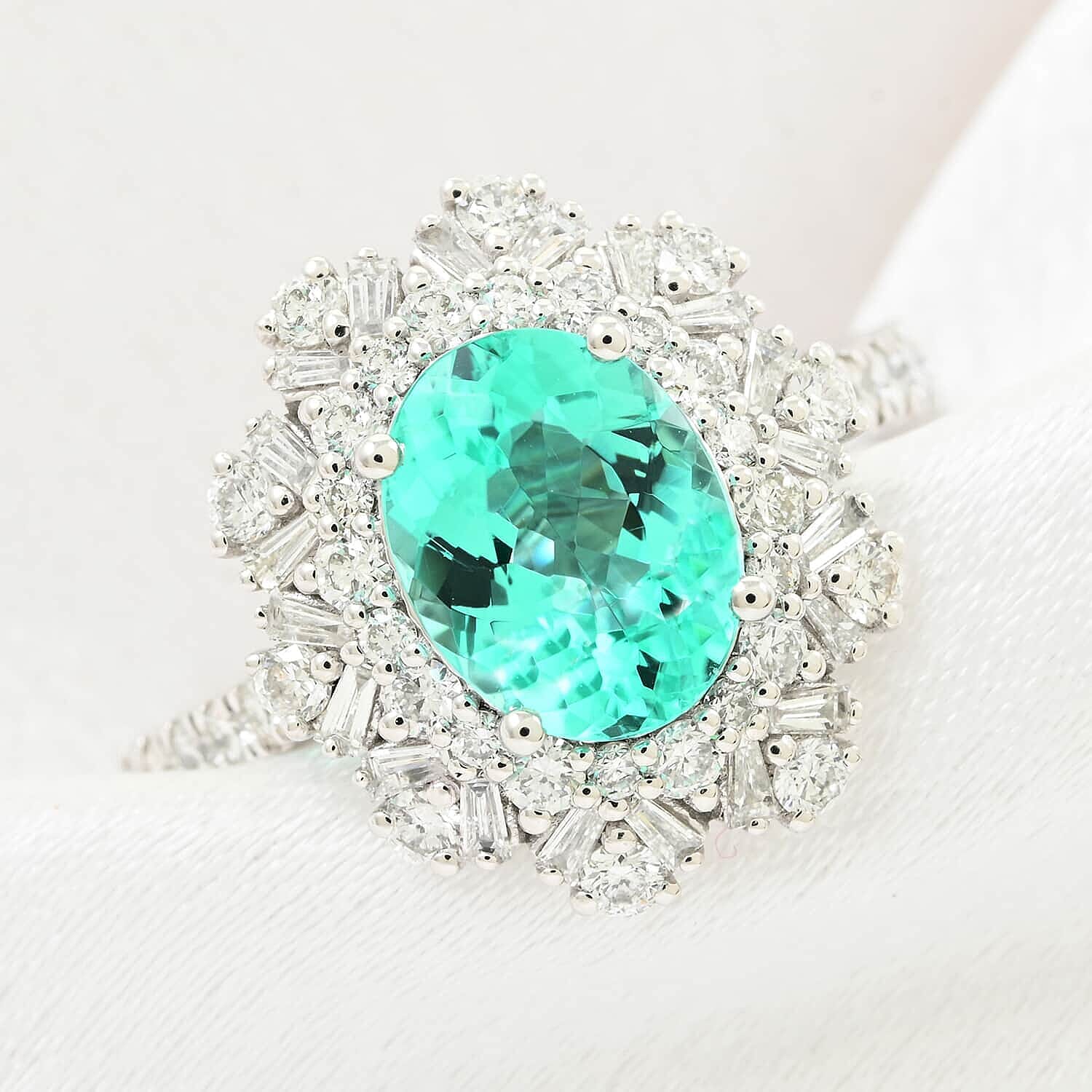 Certified and Appraised RHAPSODY 950 Platinum AAAA Paraiba Tourmaline and Diamond Ring 2.70 Ct