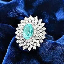 Chairman's Vault Collection 1.63 Ct. AAAA Paraiba Tourmaline, Natural Diamond Floral Ring in 950 Platinum