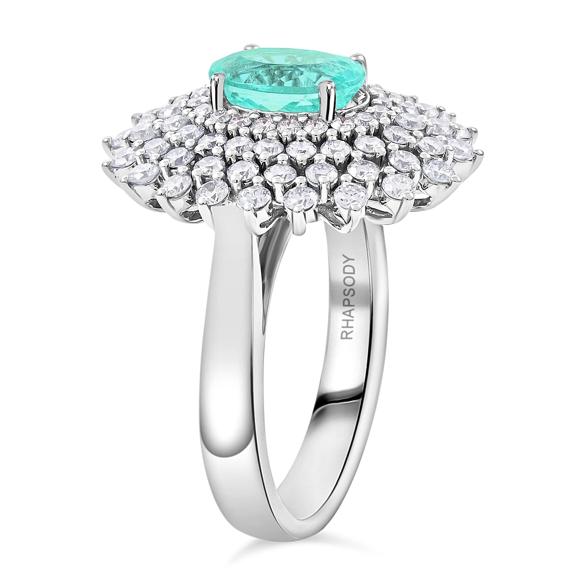 Certified and Appraised RHAPSODY 950 Platinum AAAA Paraiba Tourmaline, Diamond Floral Ring 3.10 Ct. Total Wt 13.30 Gms