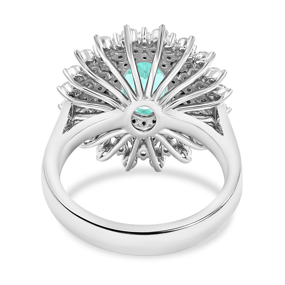 Certified and Appraised RHAPSODY 950 Platinum AAAA Paraiba Tourmaline, Diamond Floral Ring 3.10 Ct. Total Wt 13.30 Gms