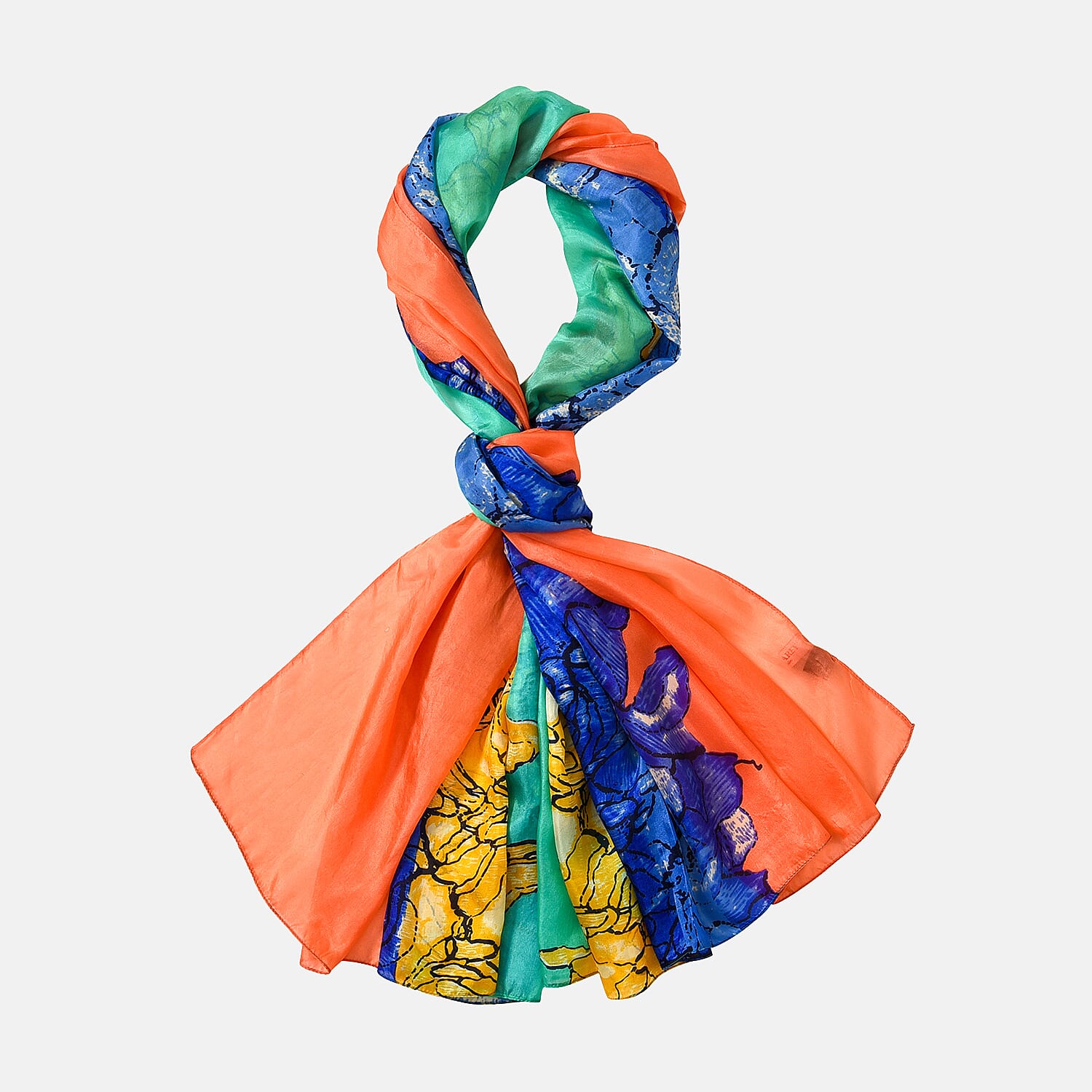 La Marey Mulberry Silk Painted Scarf (Size 110x1 cm) - Green & Yellow