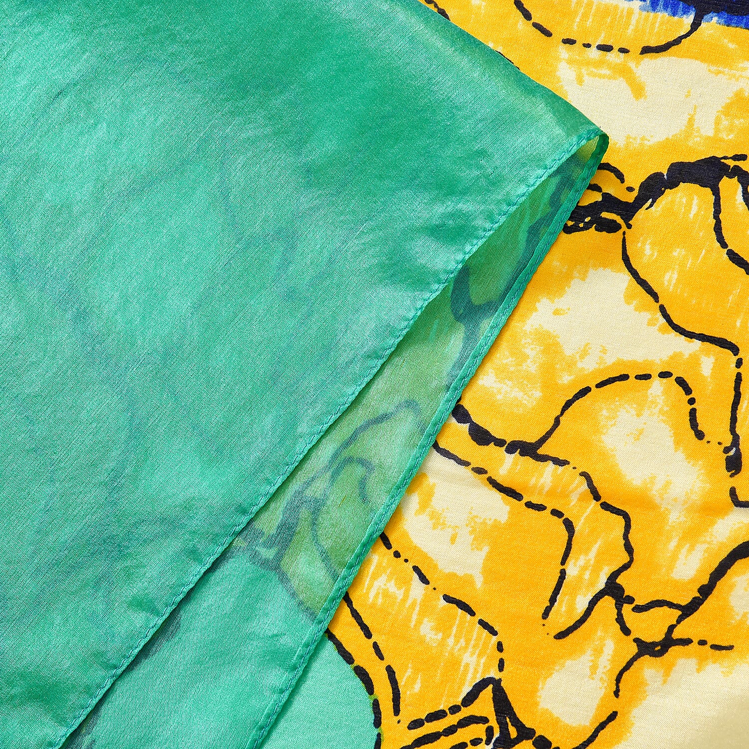 La Marey Mulberry Silk Painted Scarf (Size 110x1 cm) - Green & Yellow