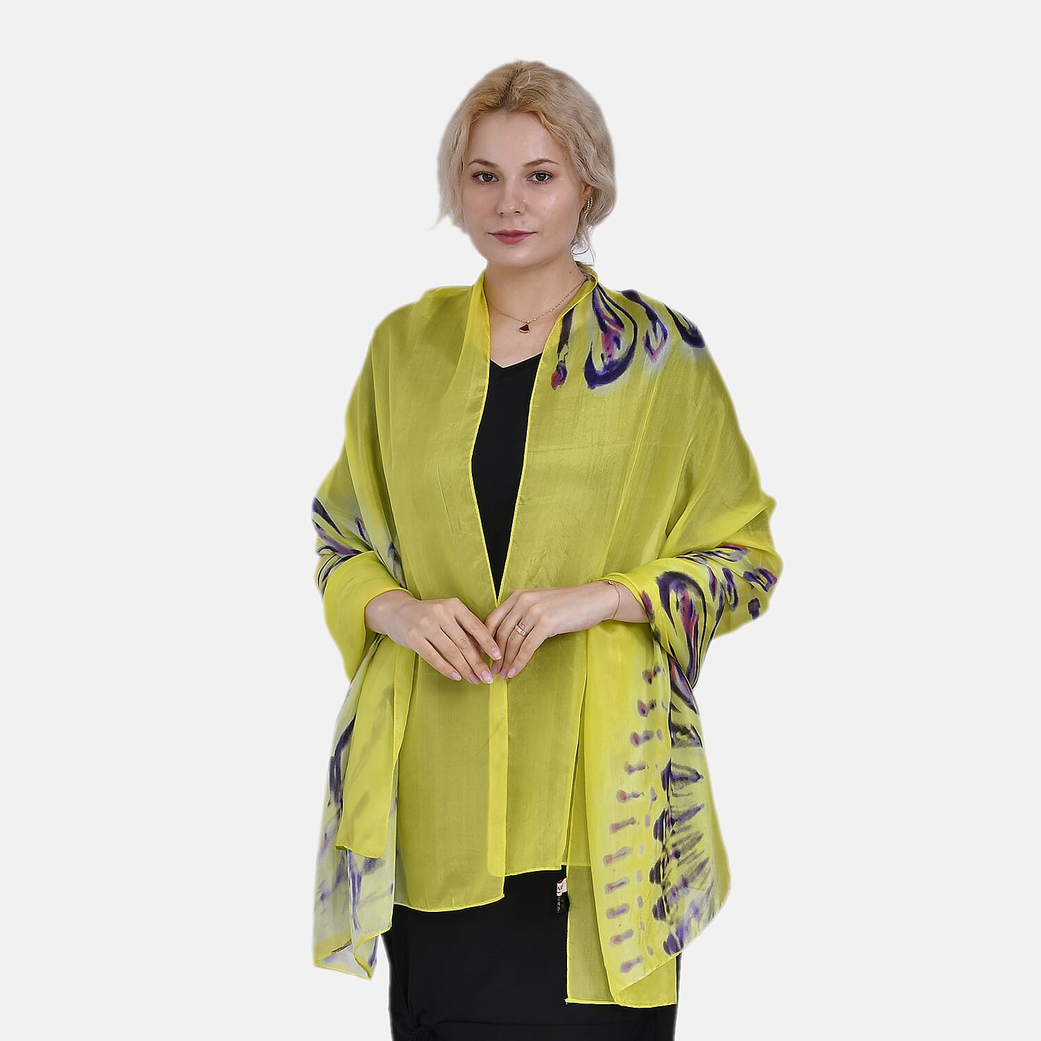 La Marey Mulberry Silk Painted Scarf (Size 110x1 cm) - Yellow & Black