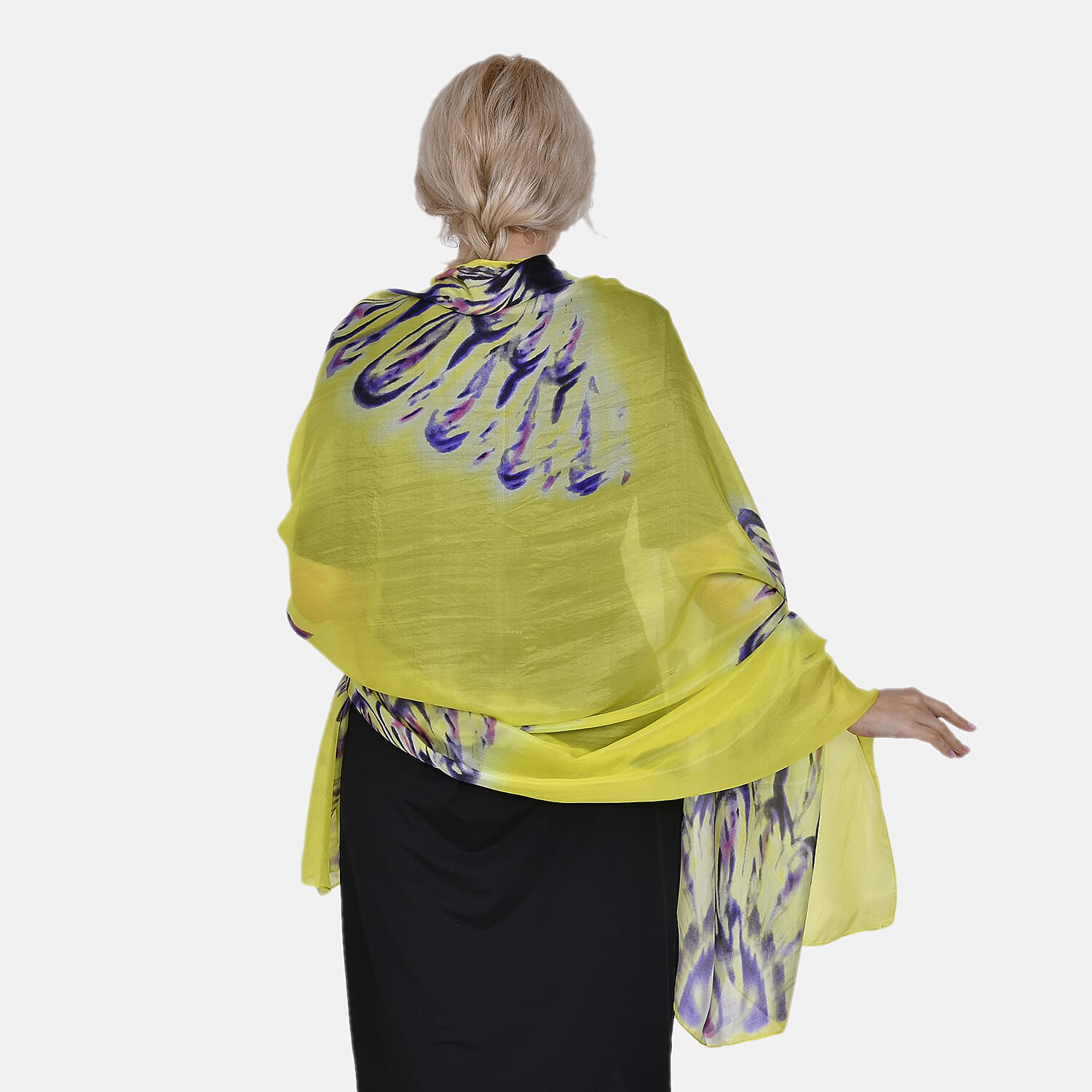 La Marey Mulberry Silk Painted Scarf (Size 110x1 cm) - Yellow & Black