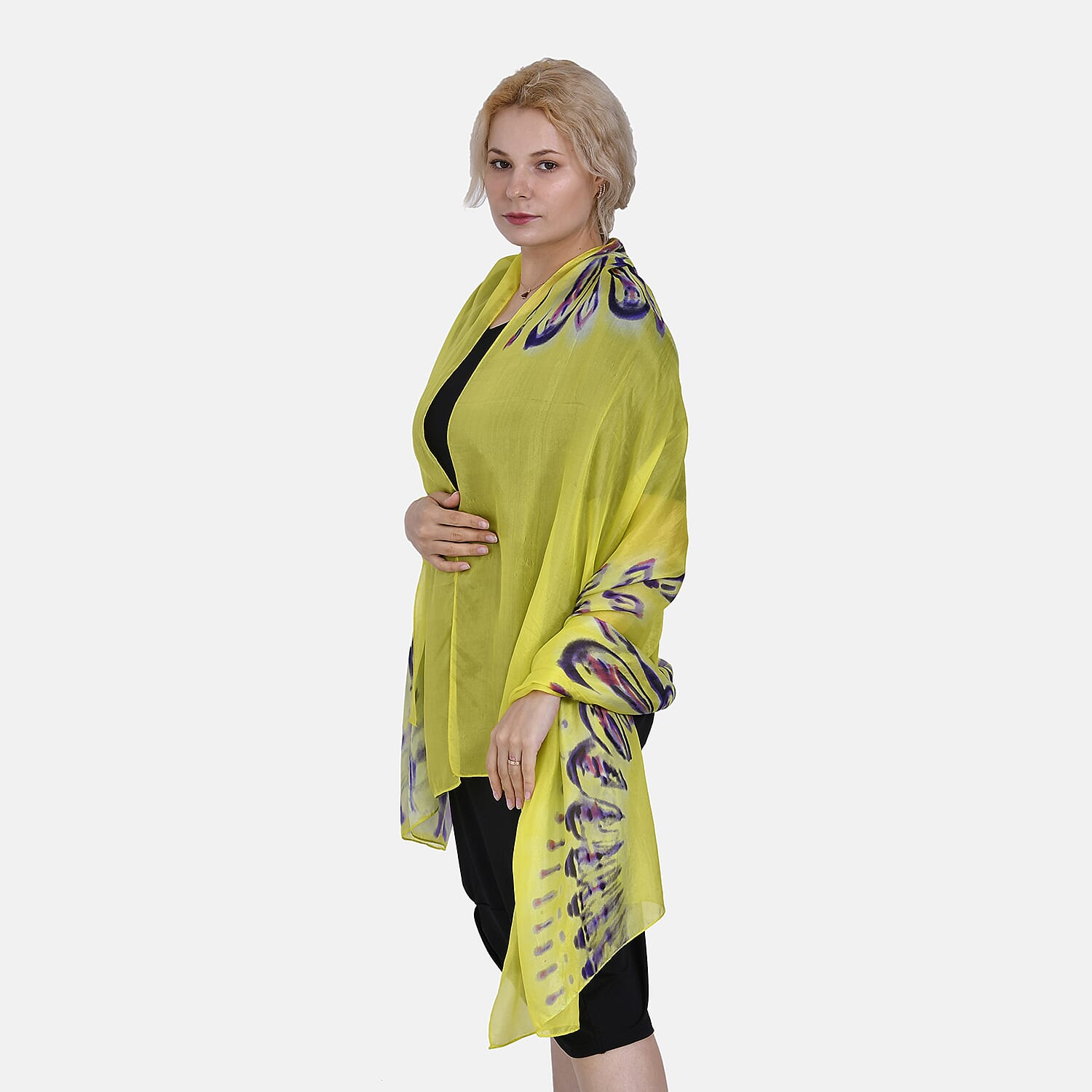 La Marey Mulberry Silk Painted Scarf (Size 110x1 cm) - Yellow & Black