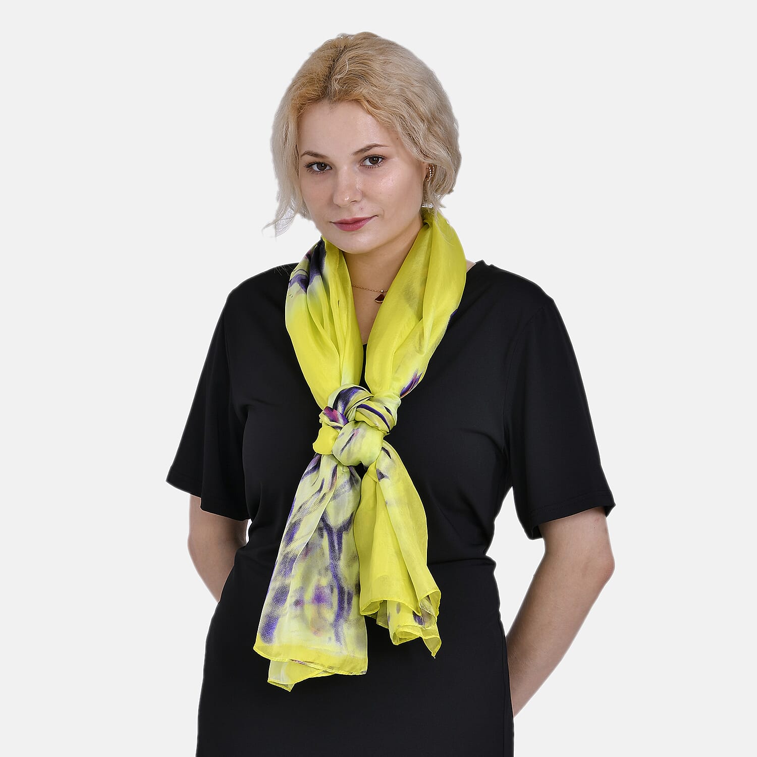 La Marey Mulberry Silk Painted Scarf (Size 110x1 cm) - Yellow & Black