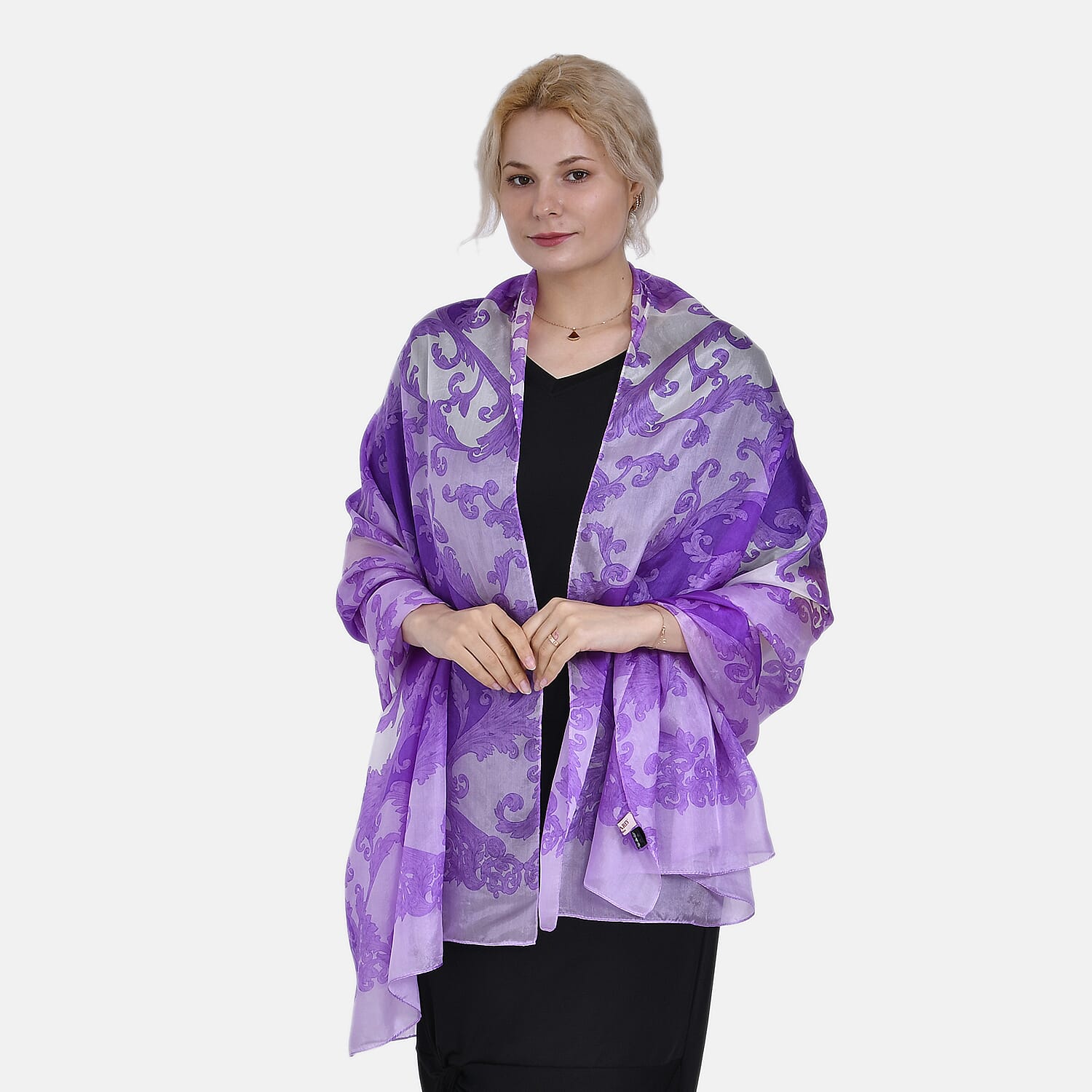 La Marey Mulberry Silk Tie Dye Scarf (Size 110x1 cm) - Purple & White