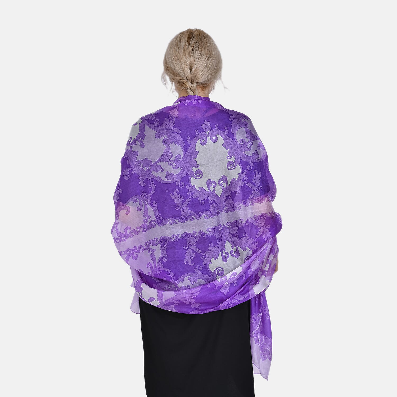 La Marey Mulberry Silk Tie Dye Scarf (Size 110x1 cm) - Purple & White