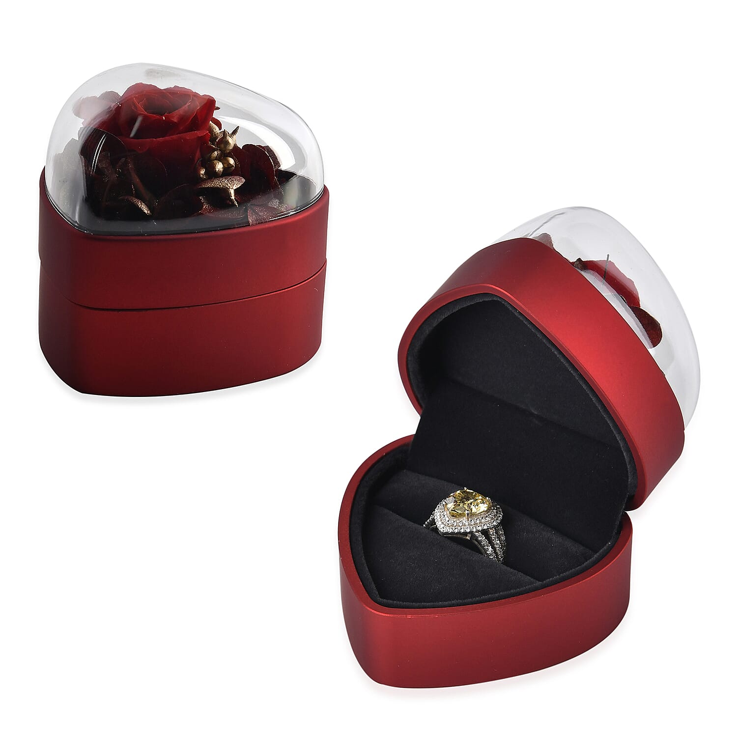 Heart Ring Box (Size 7x7x7 cm) - Red & Red