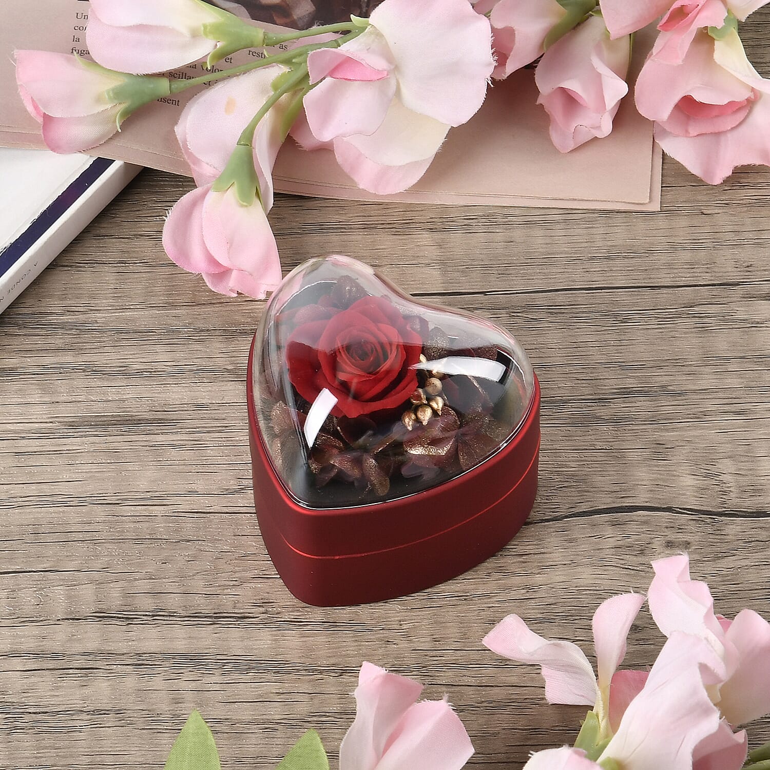 Heart Ring Box (Size 7x7x7 cm) - Red & Red