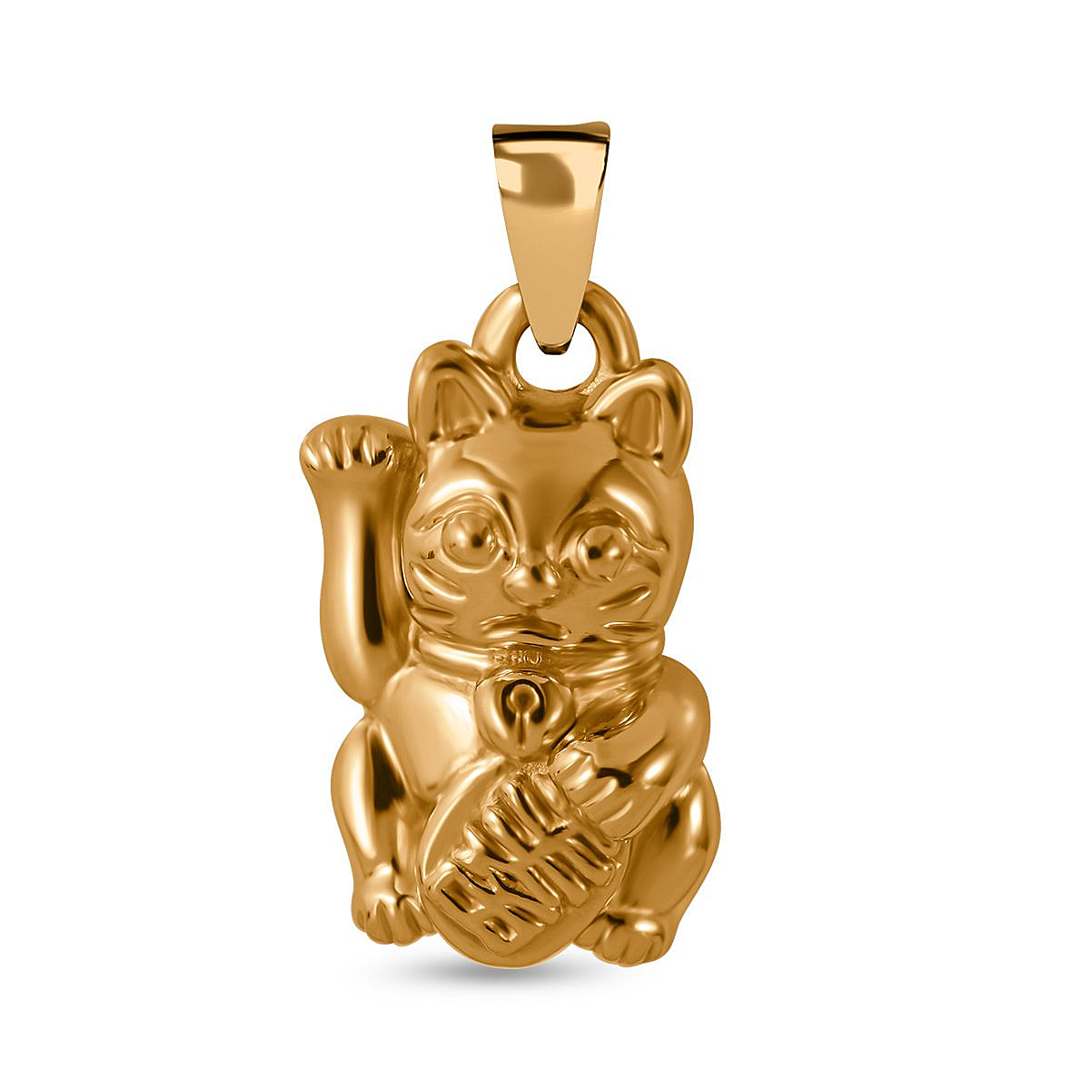 One Time Closeout - 24K Yellow Gold Beckoning Cat Pendant
