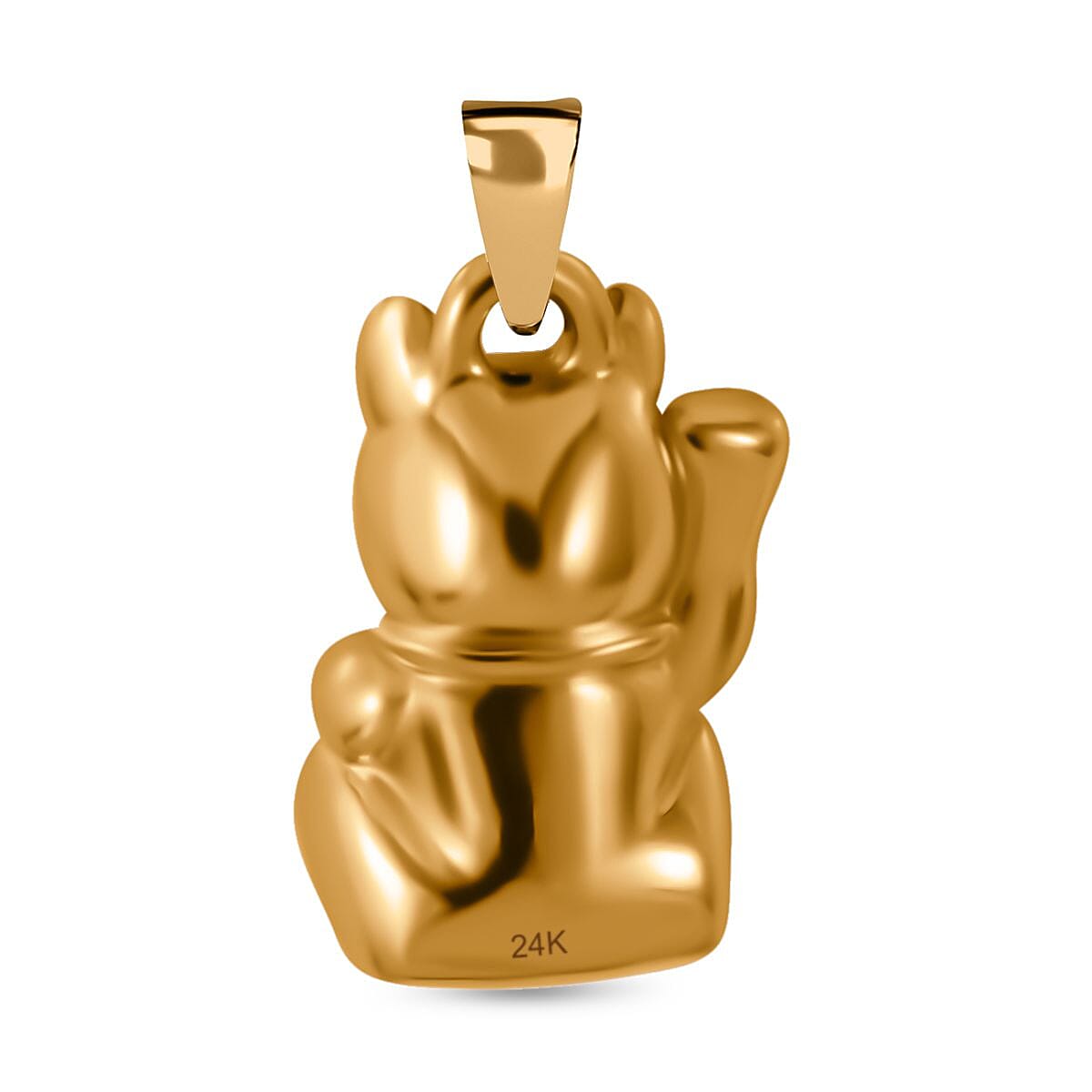 One Time Closeout - 24K Yellow Gold Beckoning Cat Pendant