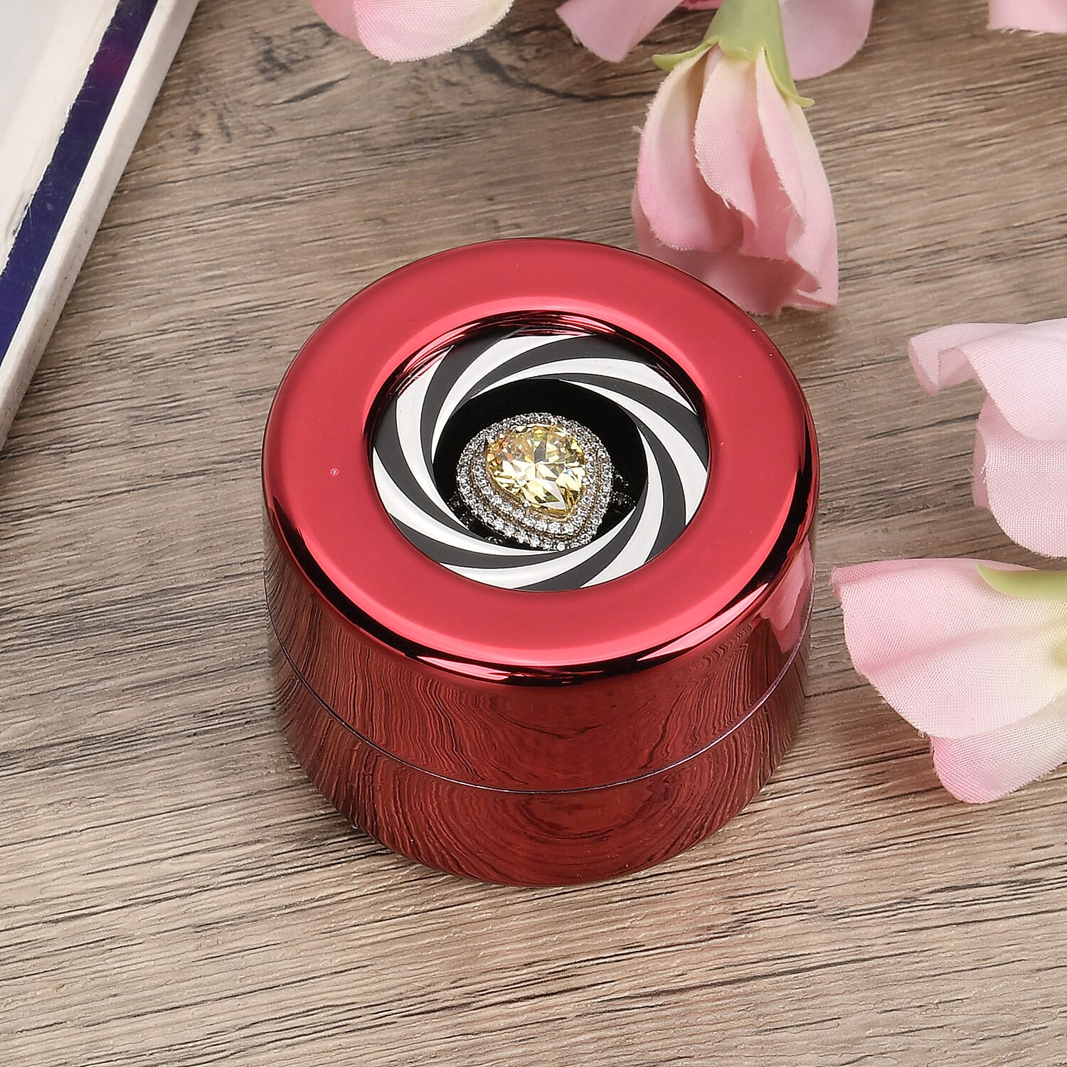 Swirl Ring Box (Size 6x6x4 cm) - Red & Red