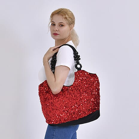 Sparkling Sequin Tote Bag (Size 45x10x36 cm) - Red